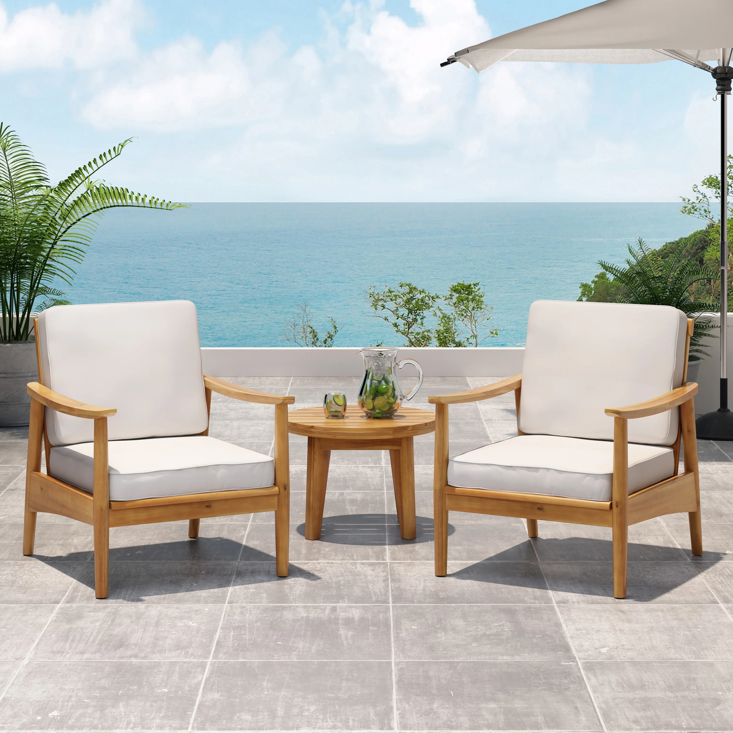 Emmry Outdoor Acacia Wood Club Chair, Set of 2 - furnishings