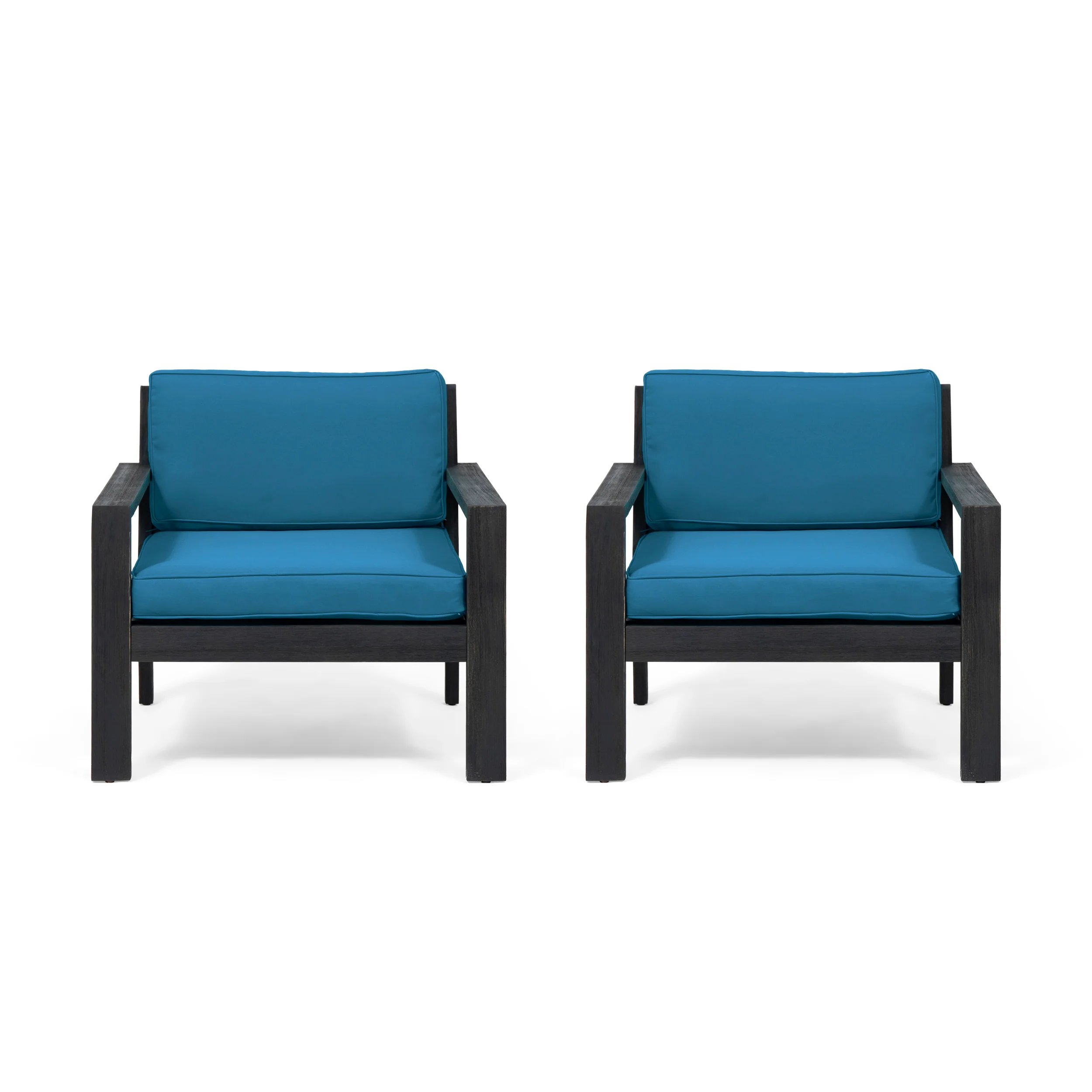 Susan Outdoor Acacia Wood Club Chairs with Cushions (Set of 2) - furnishings