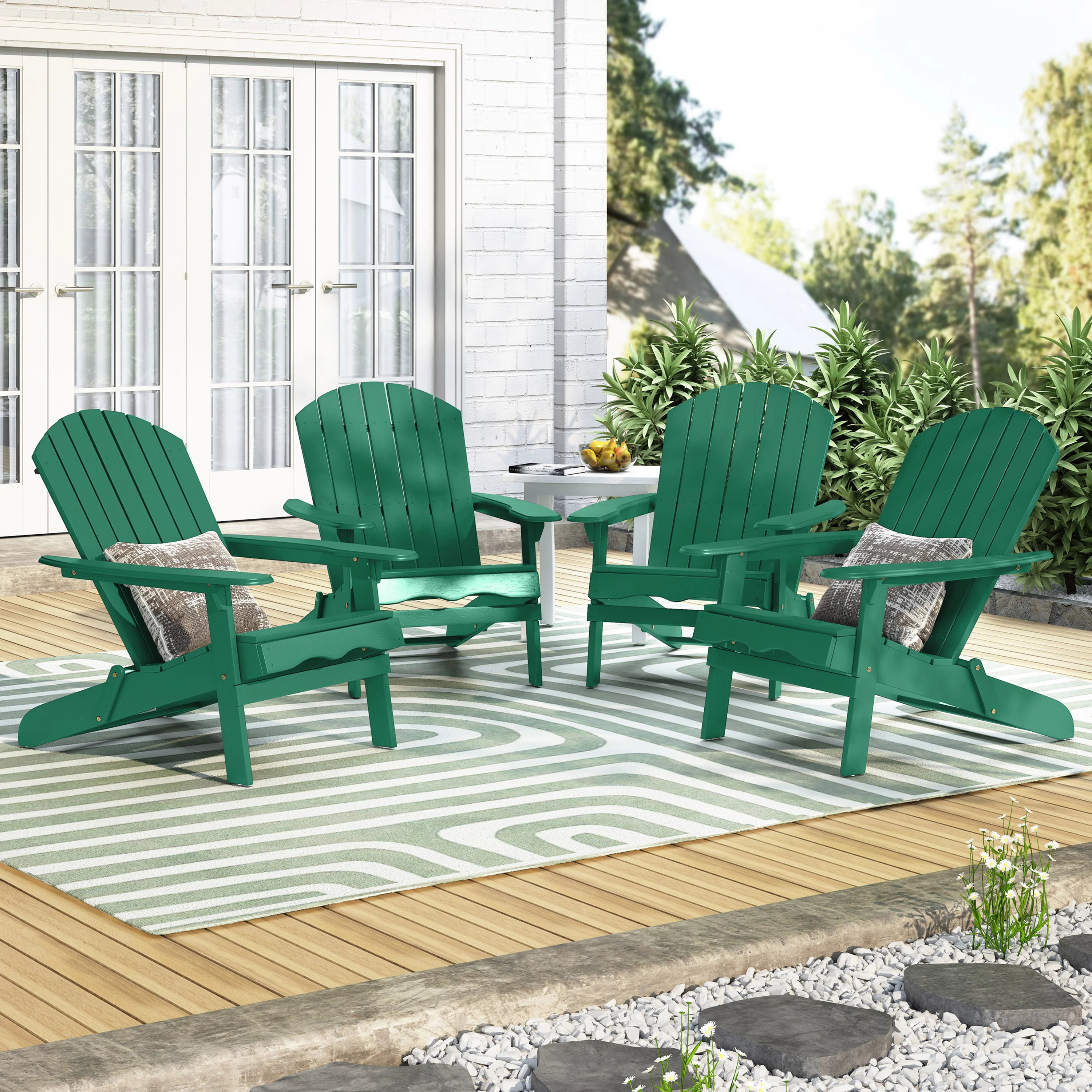 Cartagena Outdoor Rustic Acacia Wood Folding Adirondack Chair, Set of 4 - furnishings