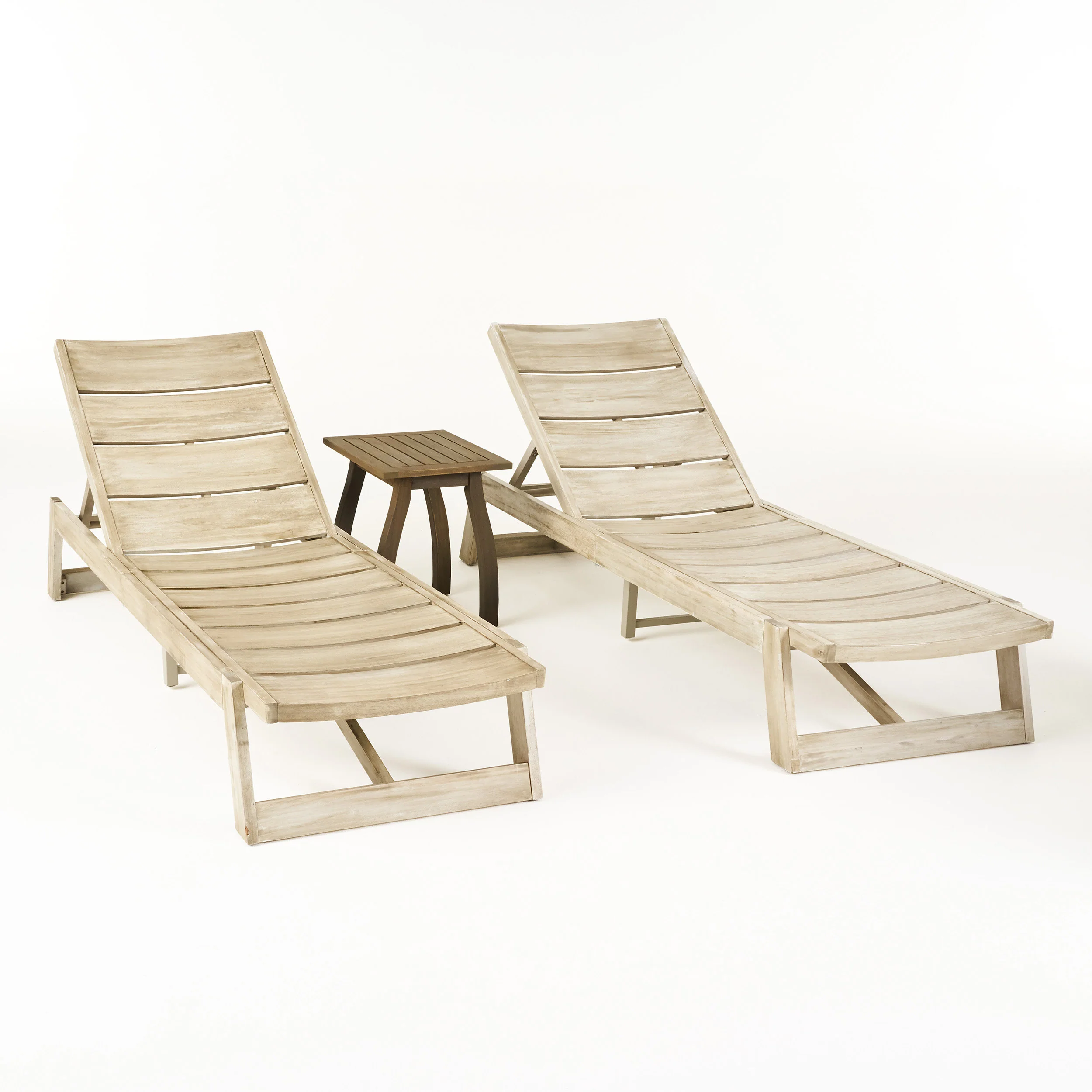 Penny Outdoor Acacia Wood Chaise 3 Piece Lounge Set - furnishings