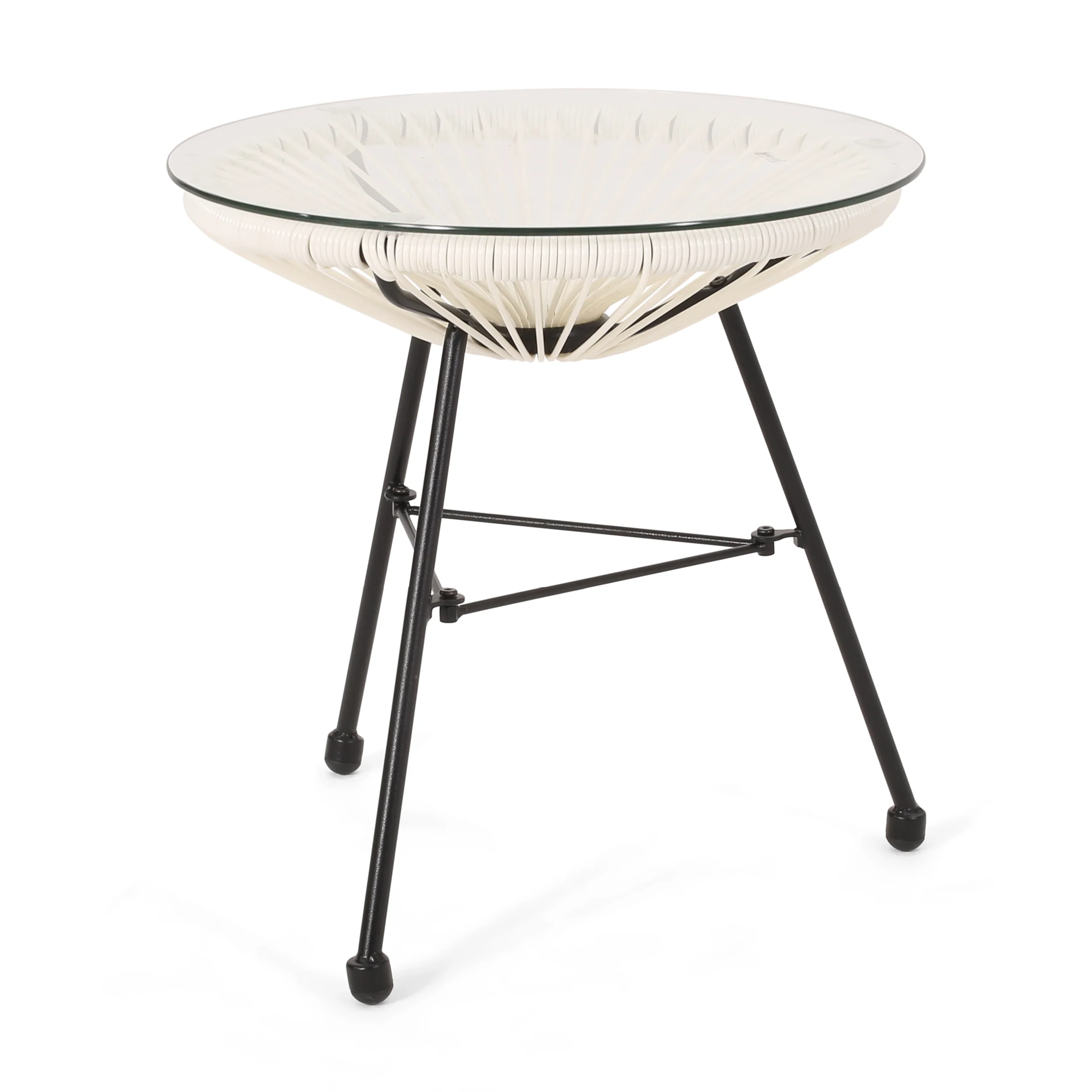 Novia Outdoor Modern Faux Rattan Side Table with Tempered Glass Top - furnishings
