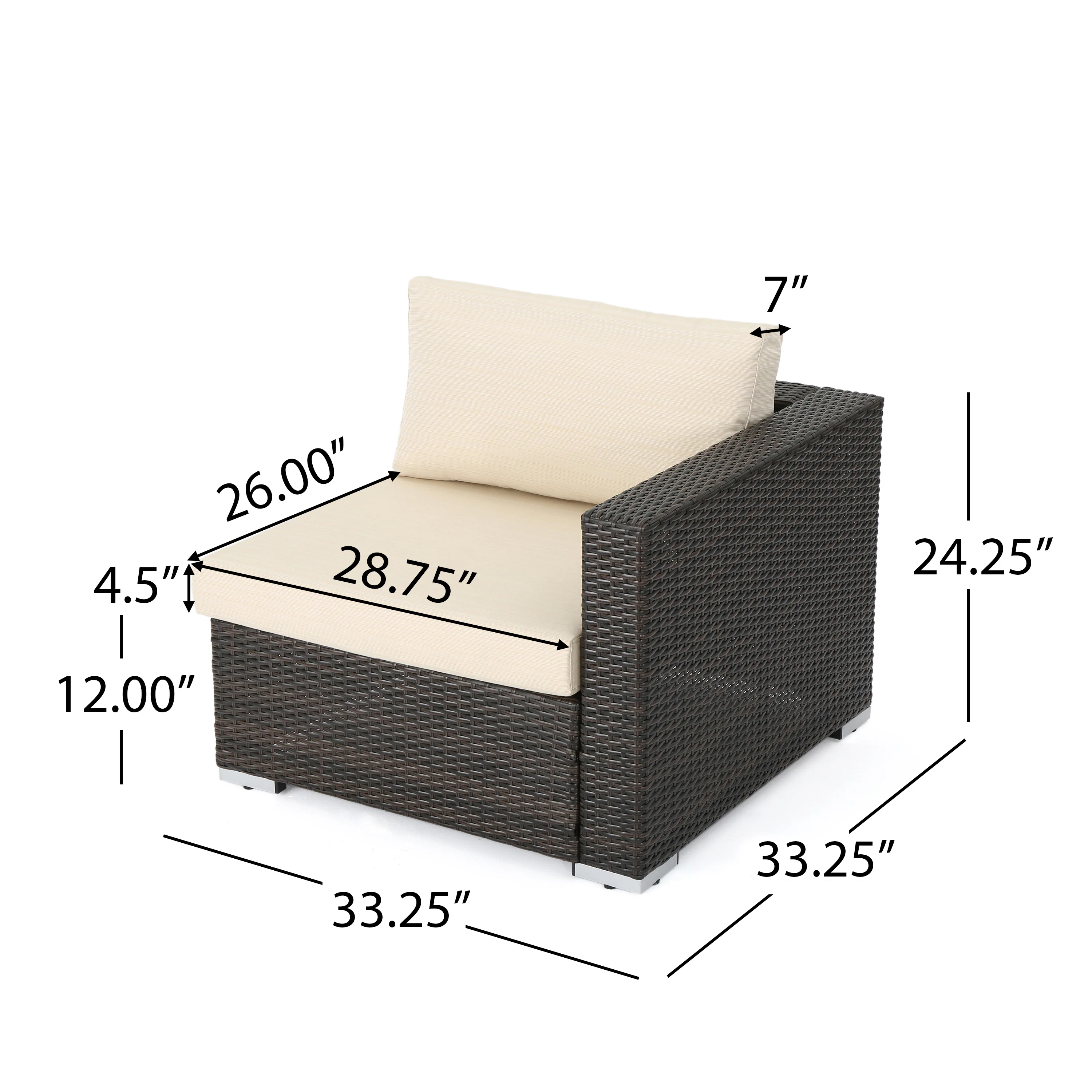 Francisco 7pc Outdoor Brown Wicker Seating Sectional Set w/ Cushions - furnishings