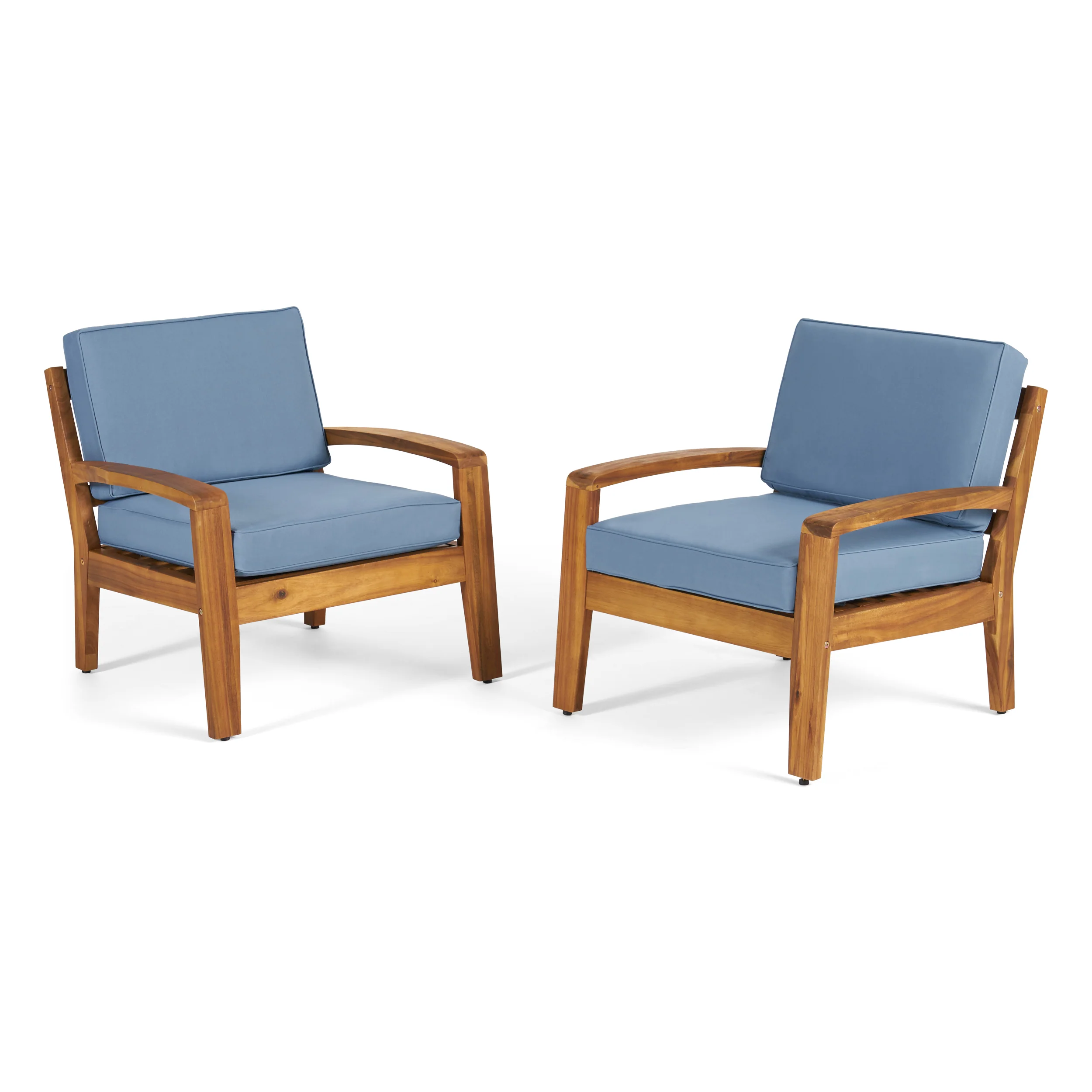 Parma Outdoor Wood Patio Furniture Club Chairs w/ Water Resistant Cushions (Set of 2) - furnishings