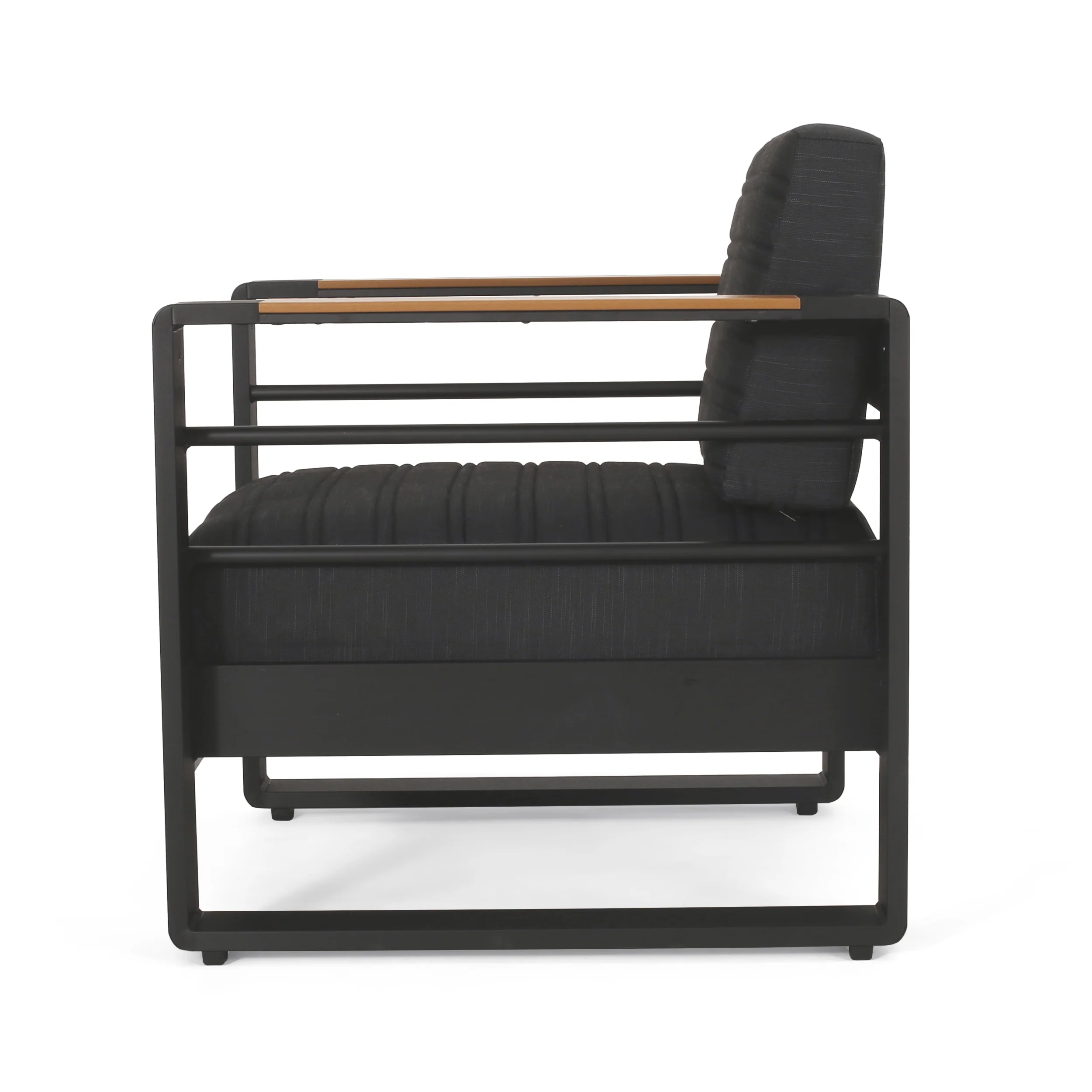 Swanton Outdoor Aluminum Club Chairs with Water Resistant Cushions, Set of 2, Dark Gray, Natural, and Black - furnishings