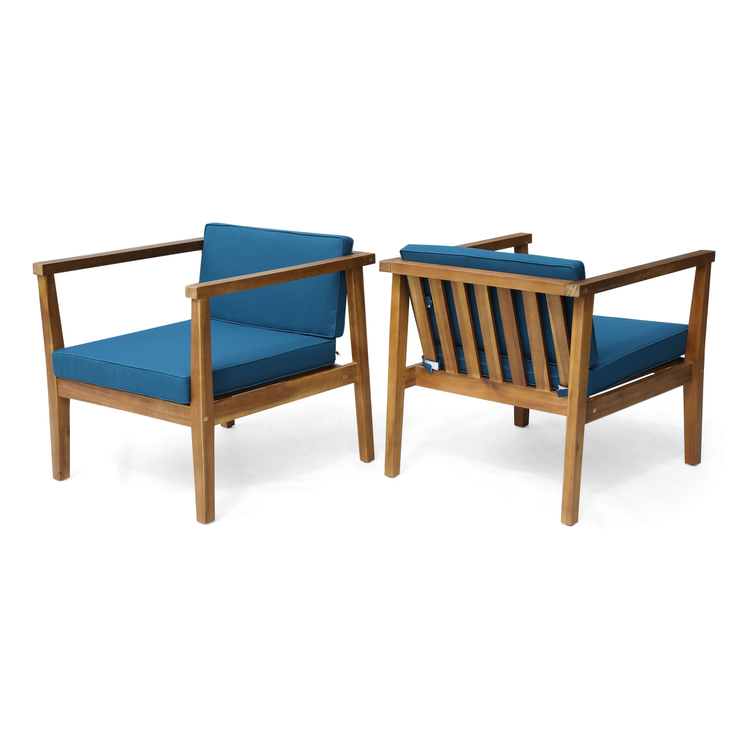 Thomson Outdoor Acacia Wood Club Chairs with Water-Resistant Cushions (Set of 2) - furnishings