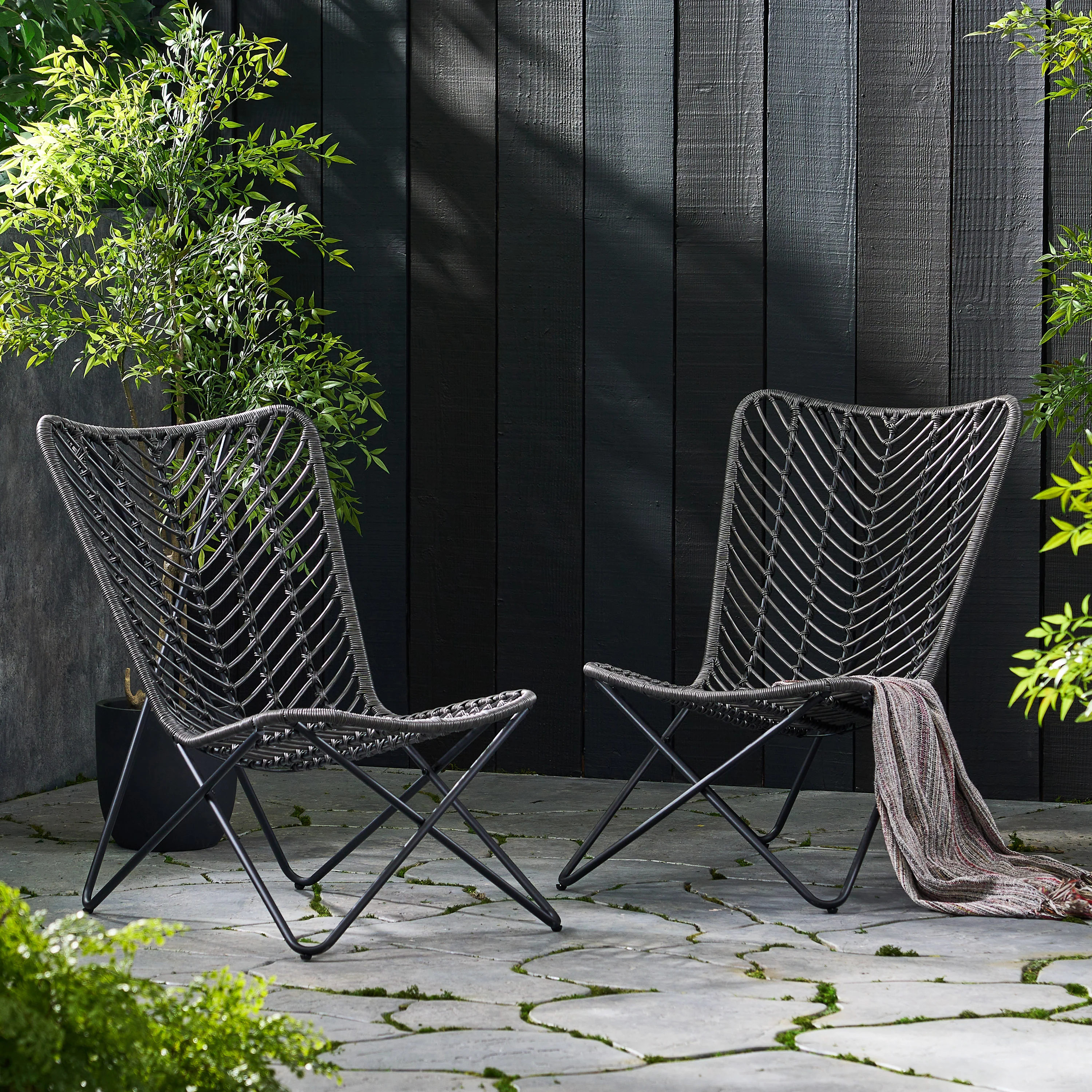 Juan Outdoor Wicker Accent Chairs, Set of 2 - furnishings