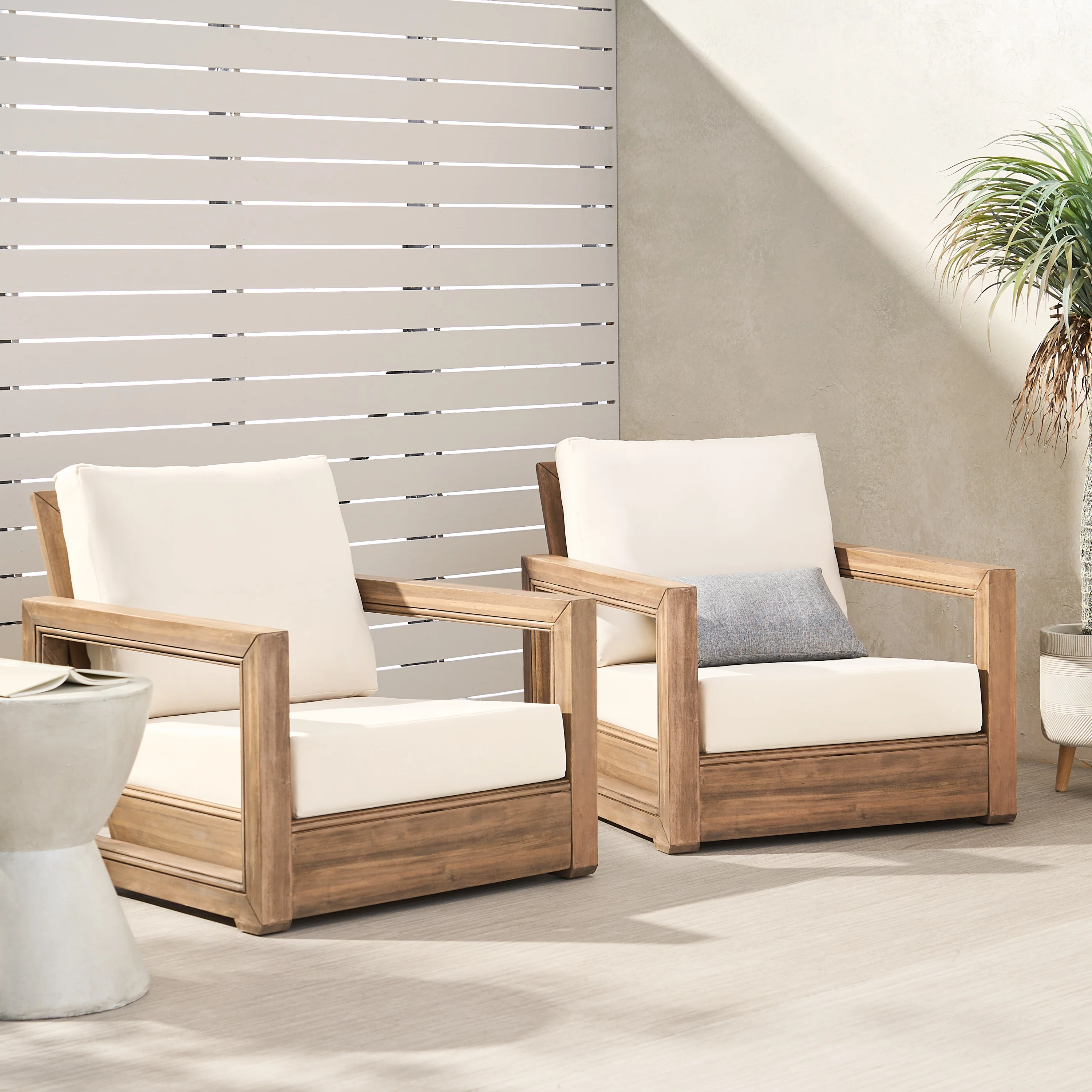 Andrae Outdoor Acacia Wood Club Chairs (Set of 2) - furnishings