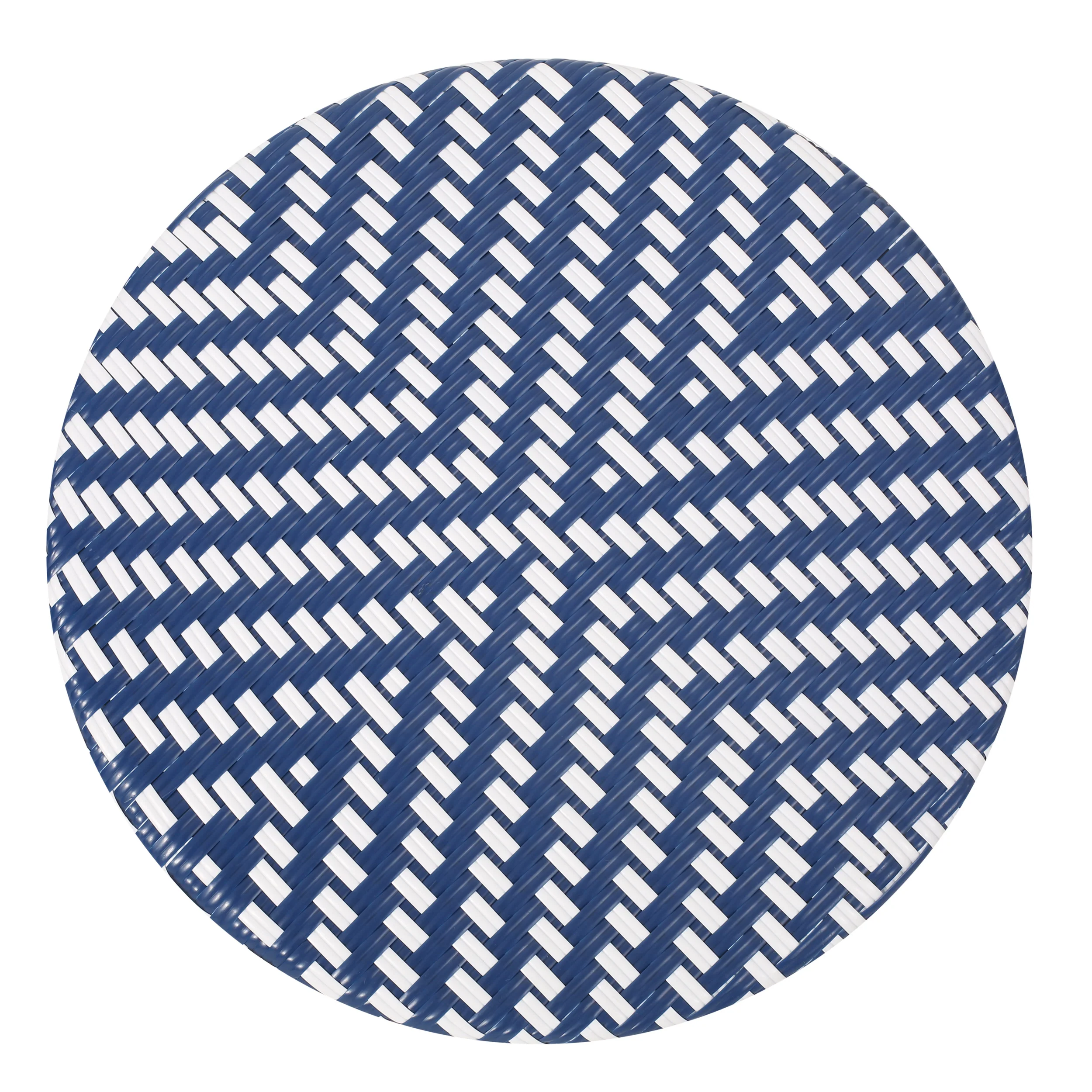 Deshler Outdoor Aluminum French Bistro Set, Navy Blue, White, and Bamboo Finish - furnishings