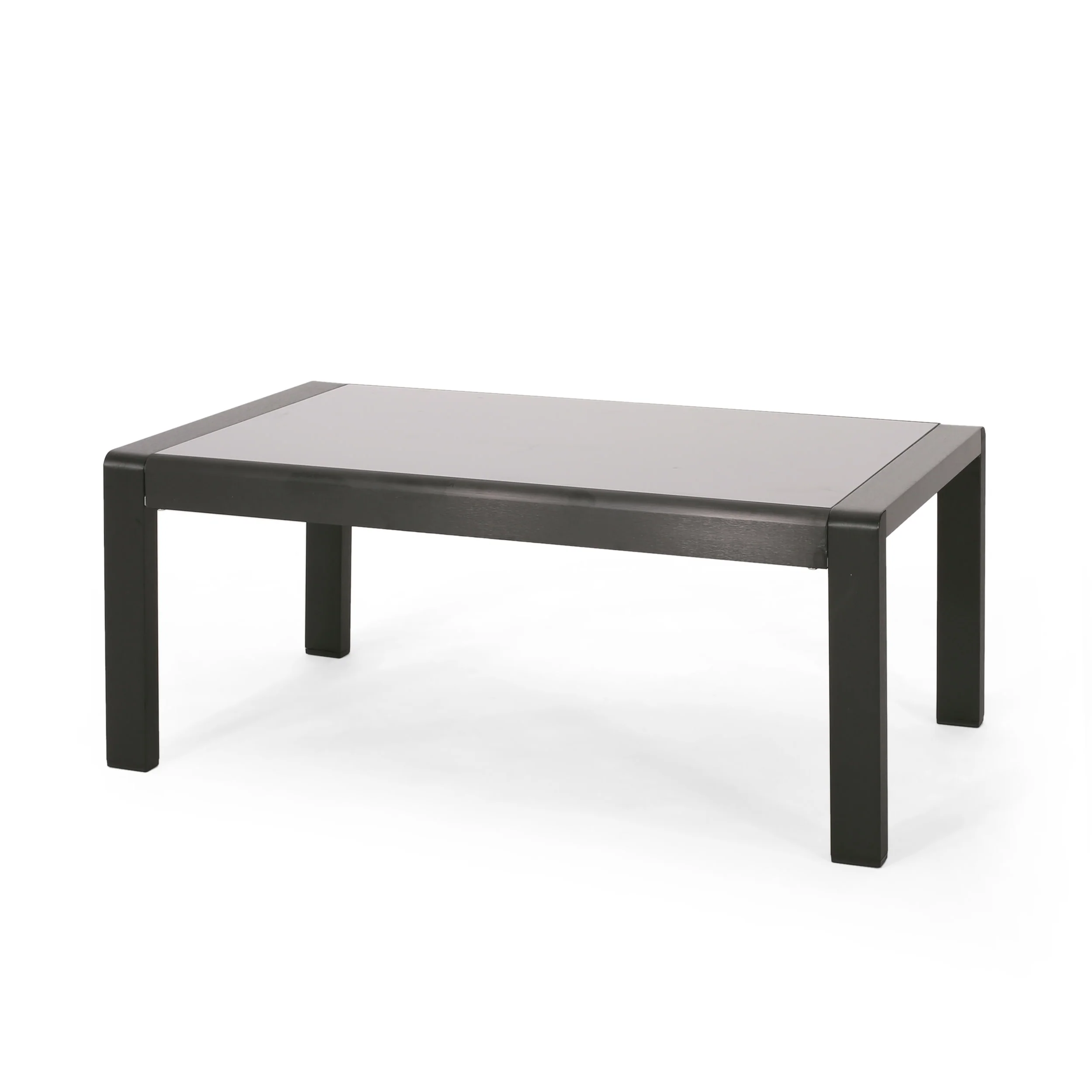 Gadd Outdoor Aluminum and Tempered Glass Coffee Table, Black, Gray - furnishings