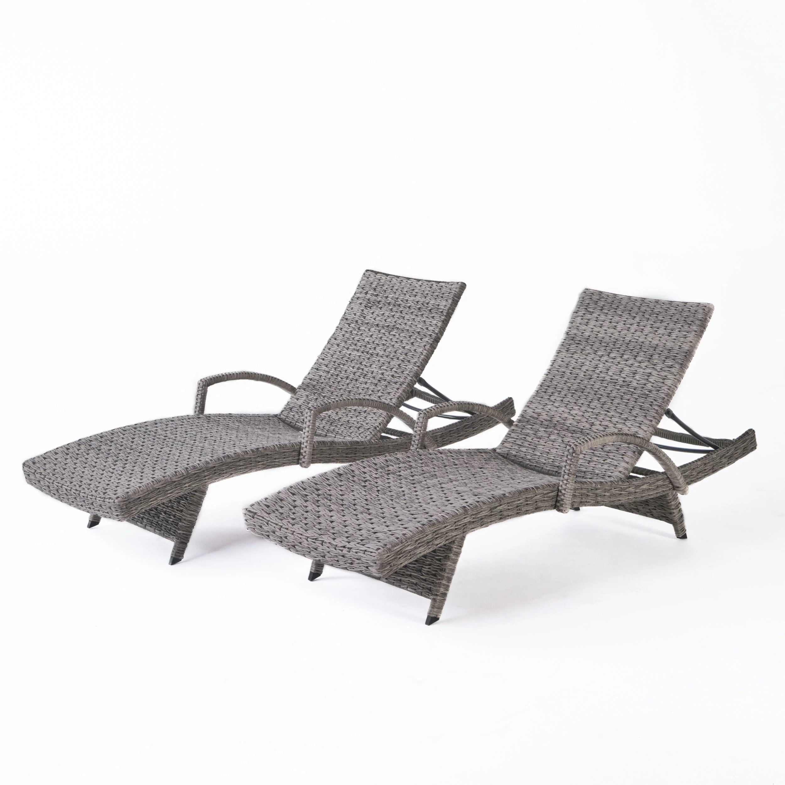 Keira Outdoor Armed Aluminum Framed Grey Wicker Chaise Lounge - furnishings
