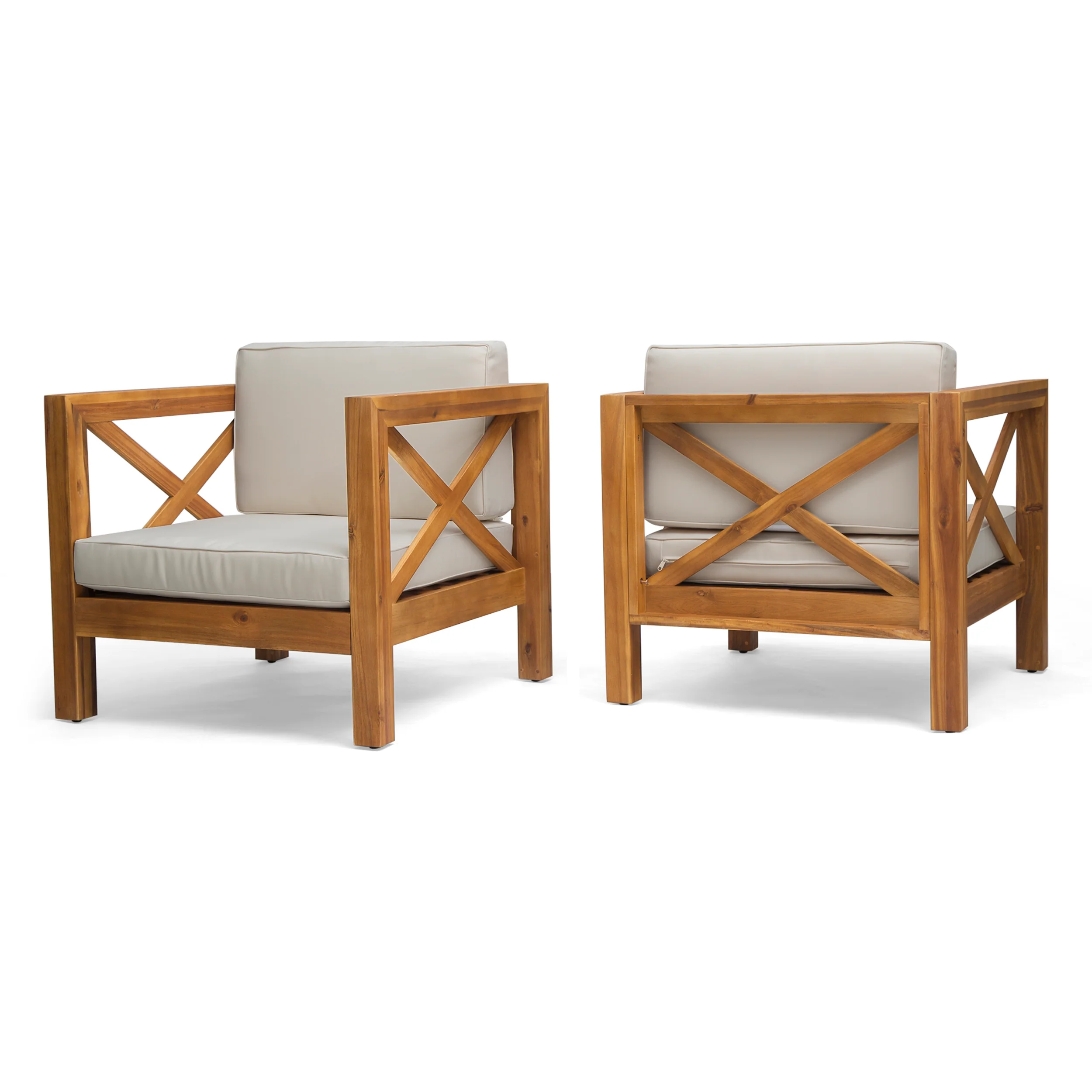 Indira Outdoor Acacia Wood Club Chairs with Cushions (Set of 2) - furnishings