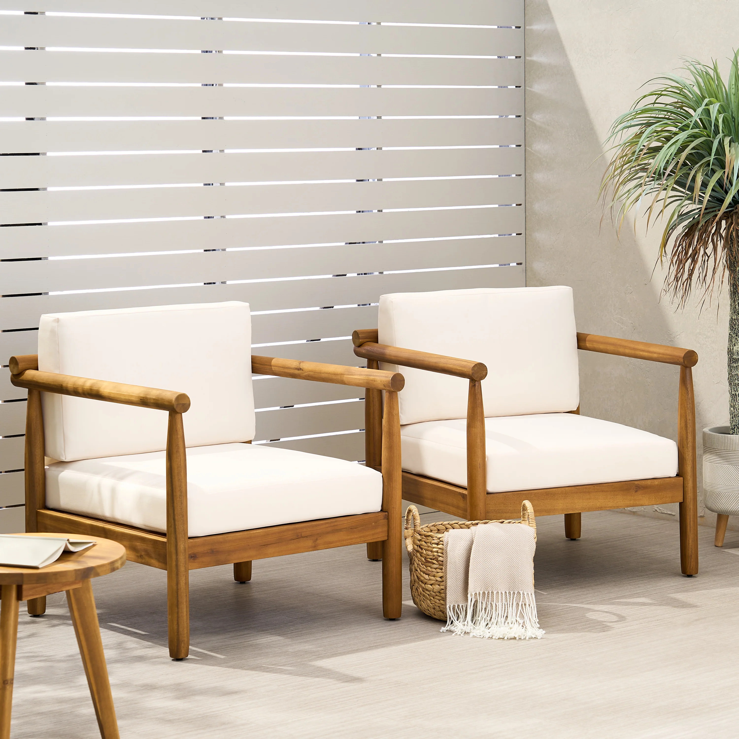Benewah Outdoor Acacia Wood Club Chair (Set of 2) - furnishings