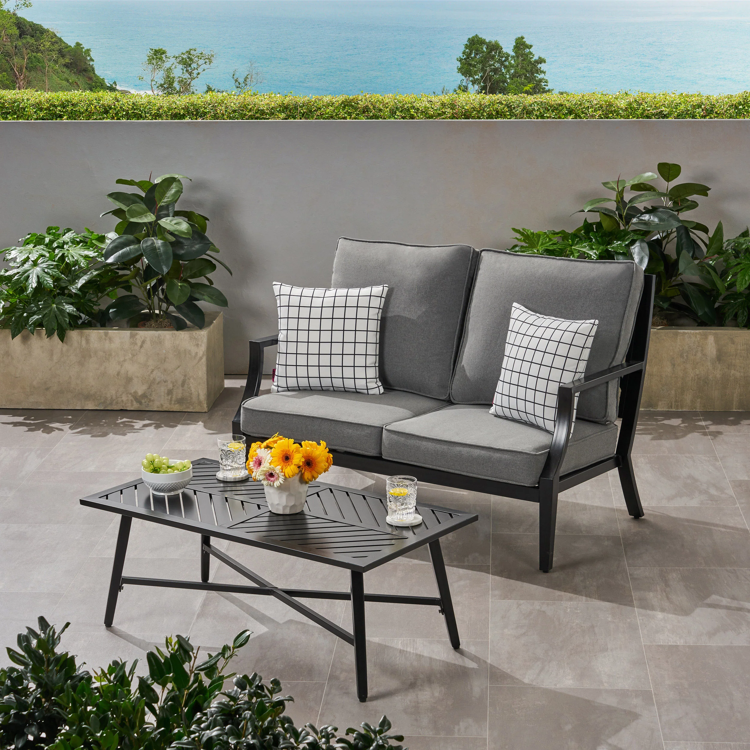Carlson Diego Outdoor Aluminum Loveseat and Coffee Table Set - furnishings