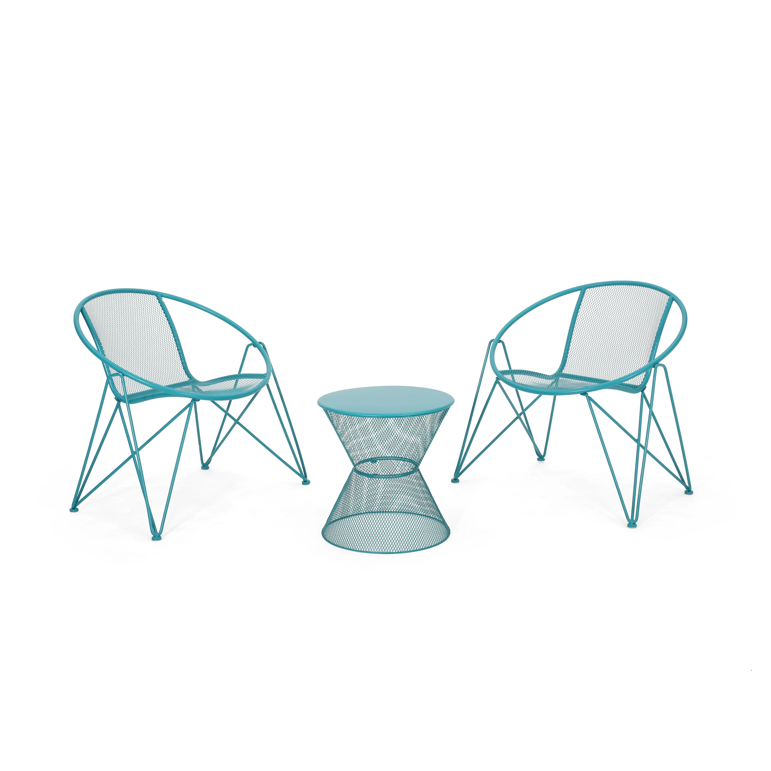 Ariella Modern Outdoor Iron Chat Set with Side Table - furnishings