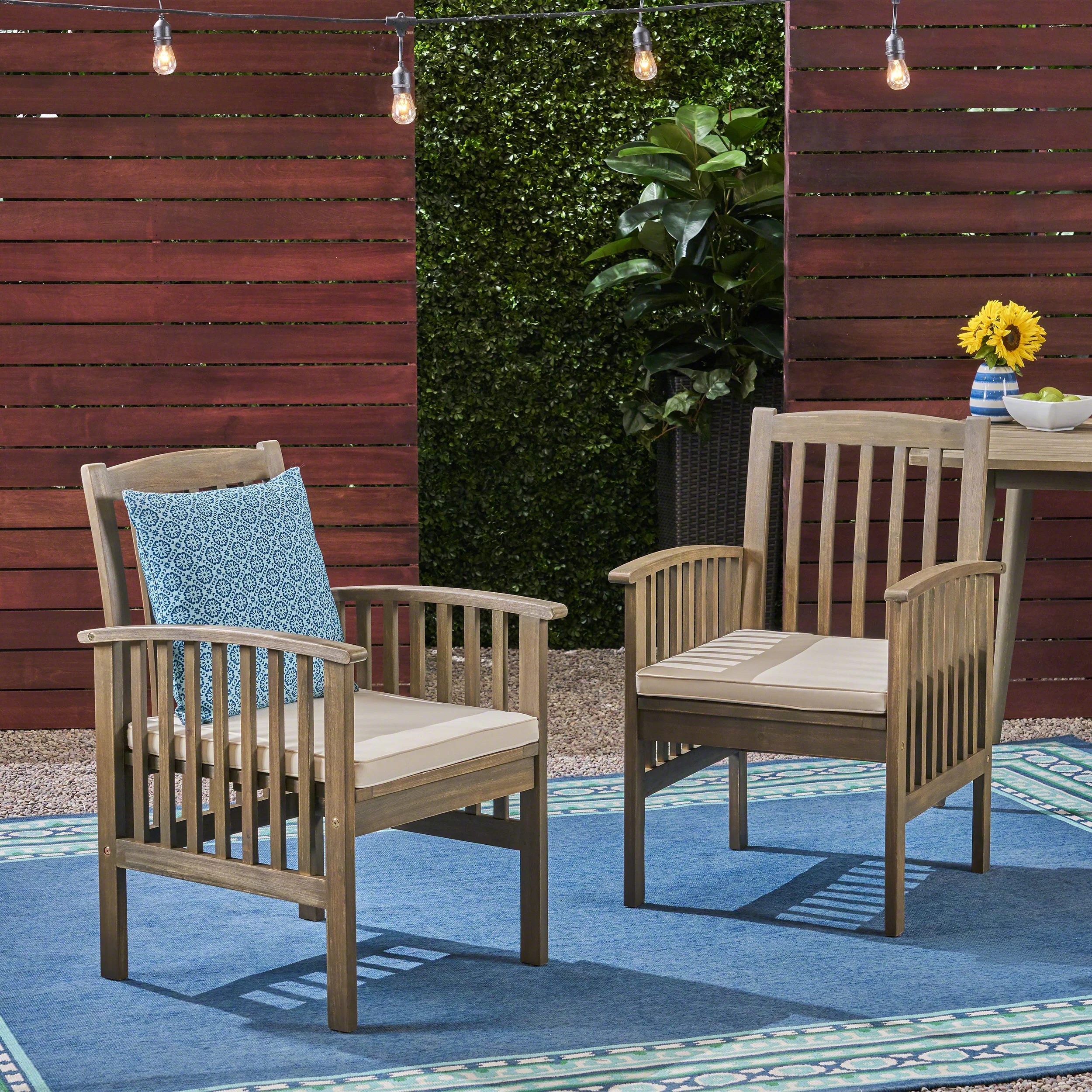 Phoenix Acacia Patio Dining Chairs, Acacia Wood with Outdoor Cushions, (Set of 2) - furnishings