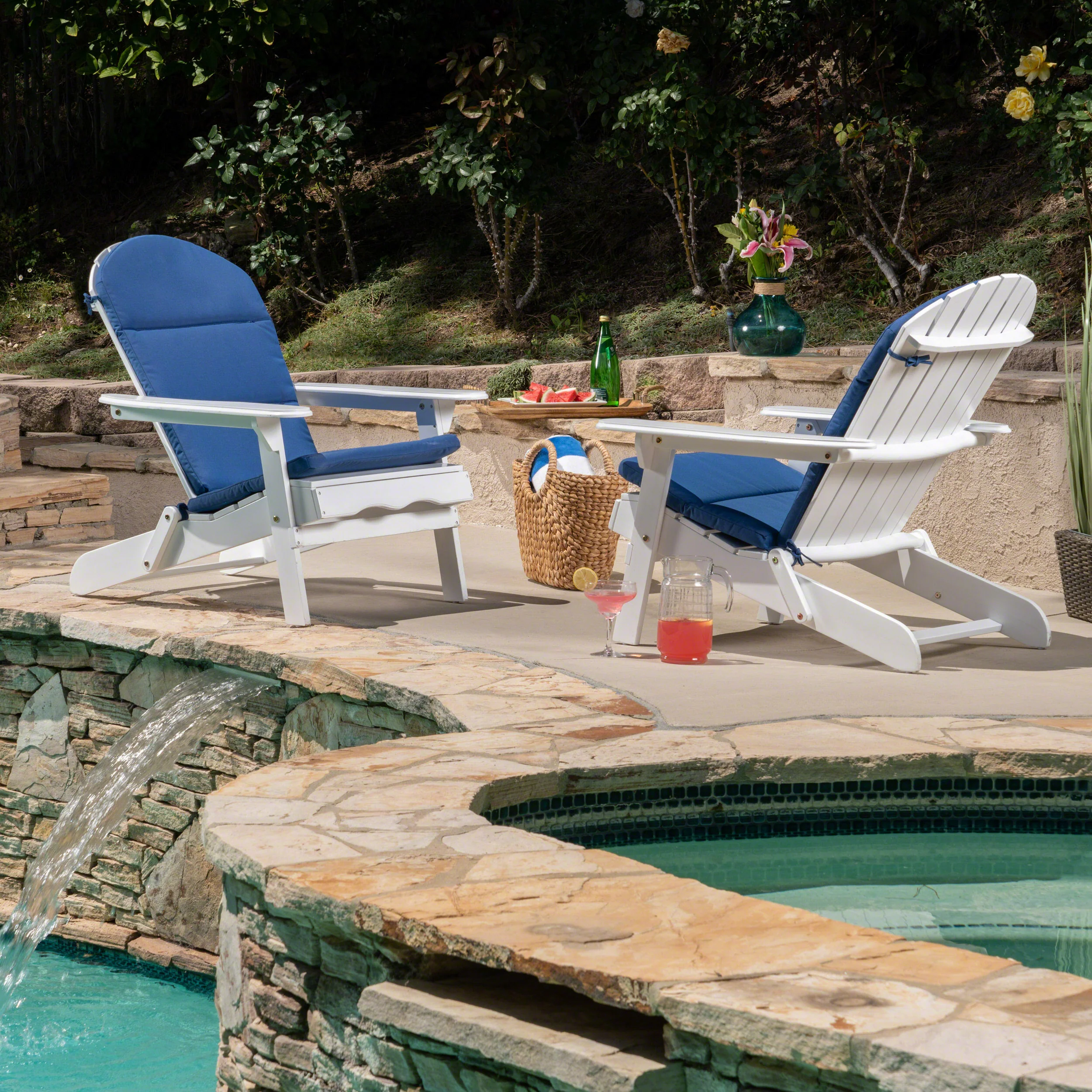 Amenda Outdoor Acacia Wood Folding Adirondack Chairs with Cushions - furnishings