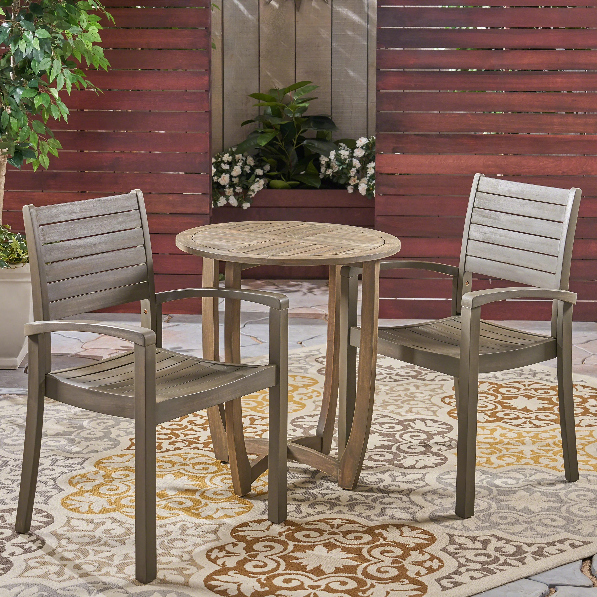 Cathy Outdoor 2-Seater Acacia Wood Bistro Set - furnishings