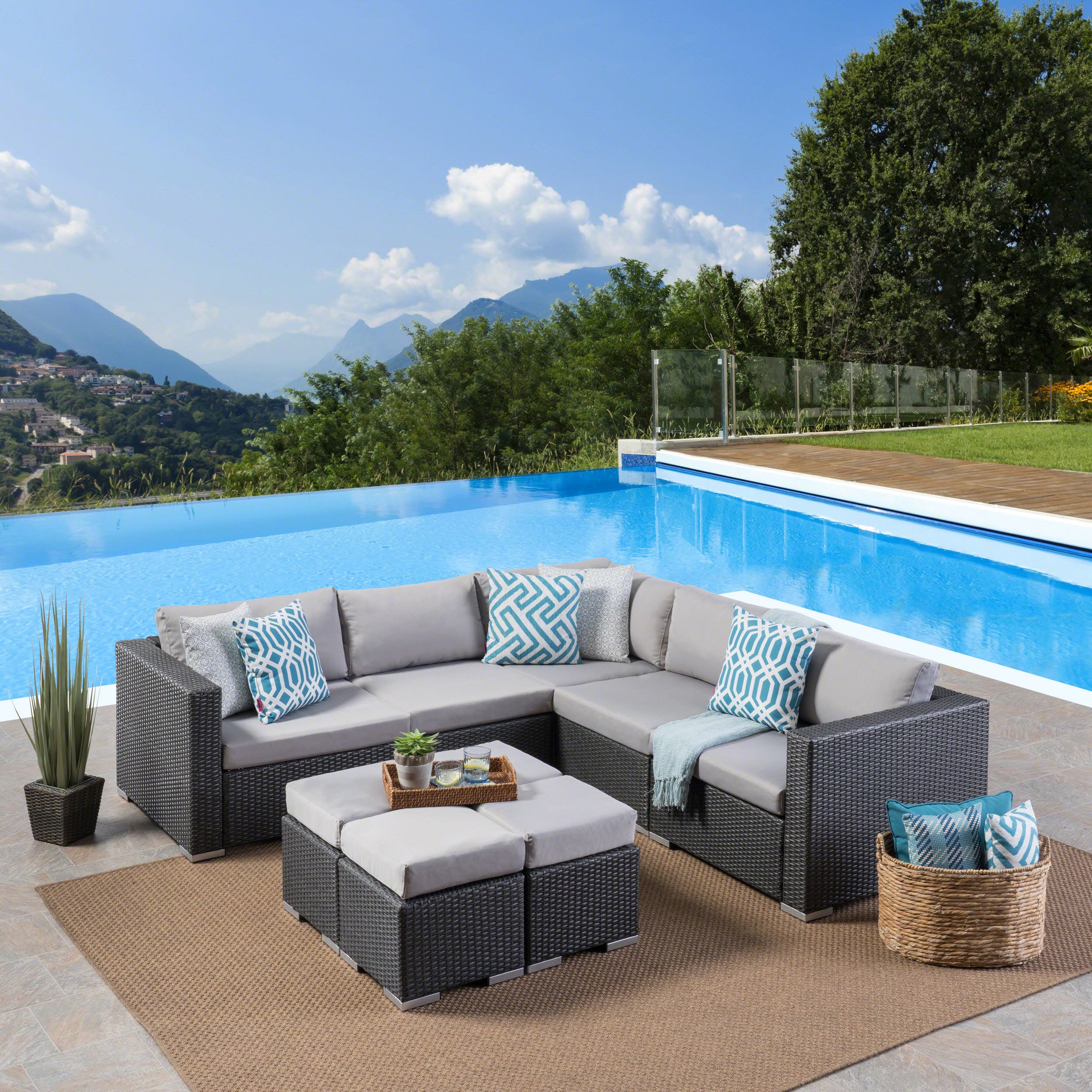 Tammy Rosa Outdoor 5 Seat Wicker Sectional Sofa Set with Aluminum Frame - furnishings