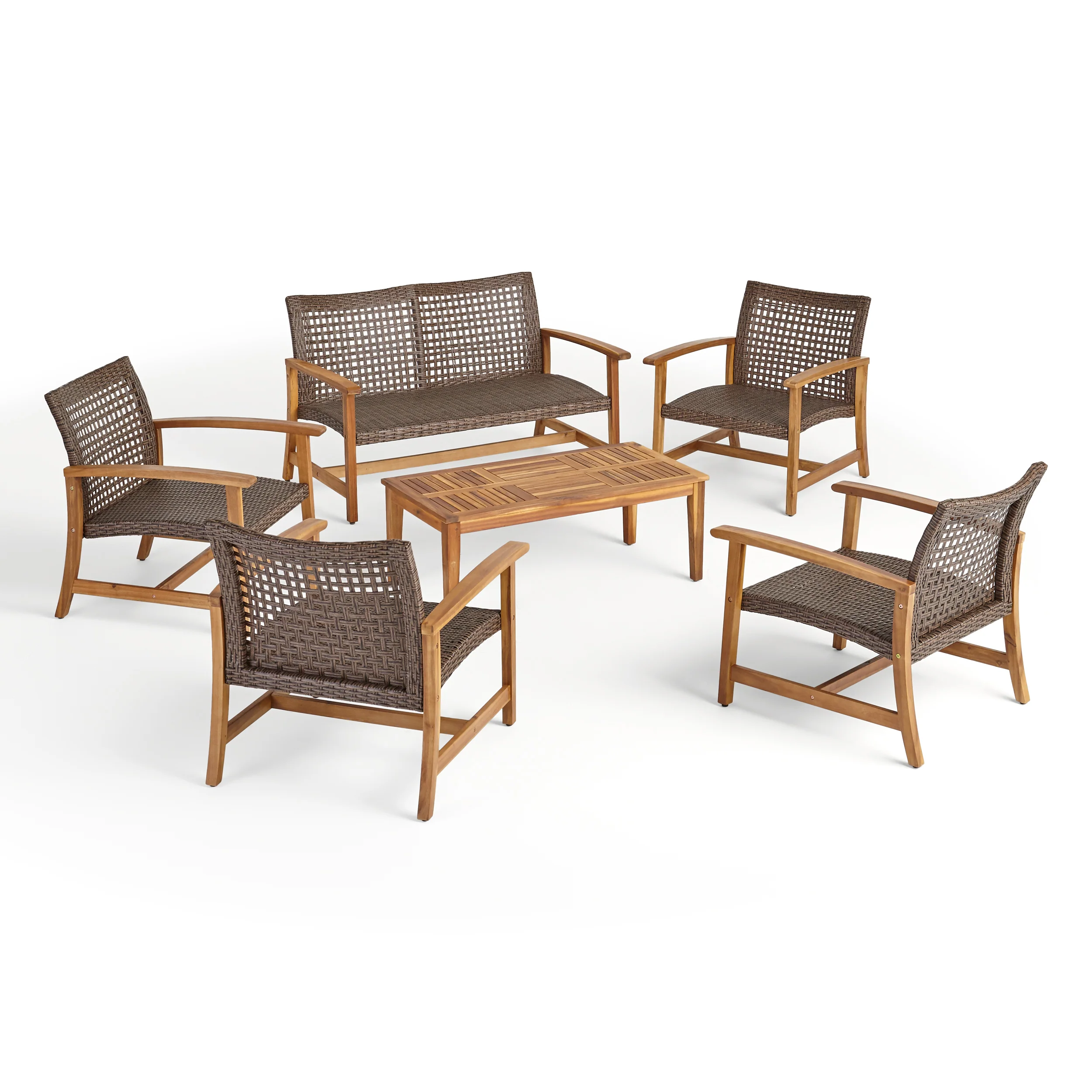 Alyssa Outdoor 6 Piece Wood and Wicker Chat Set - furnishings
