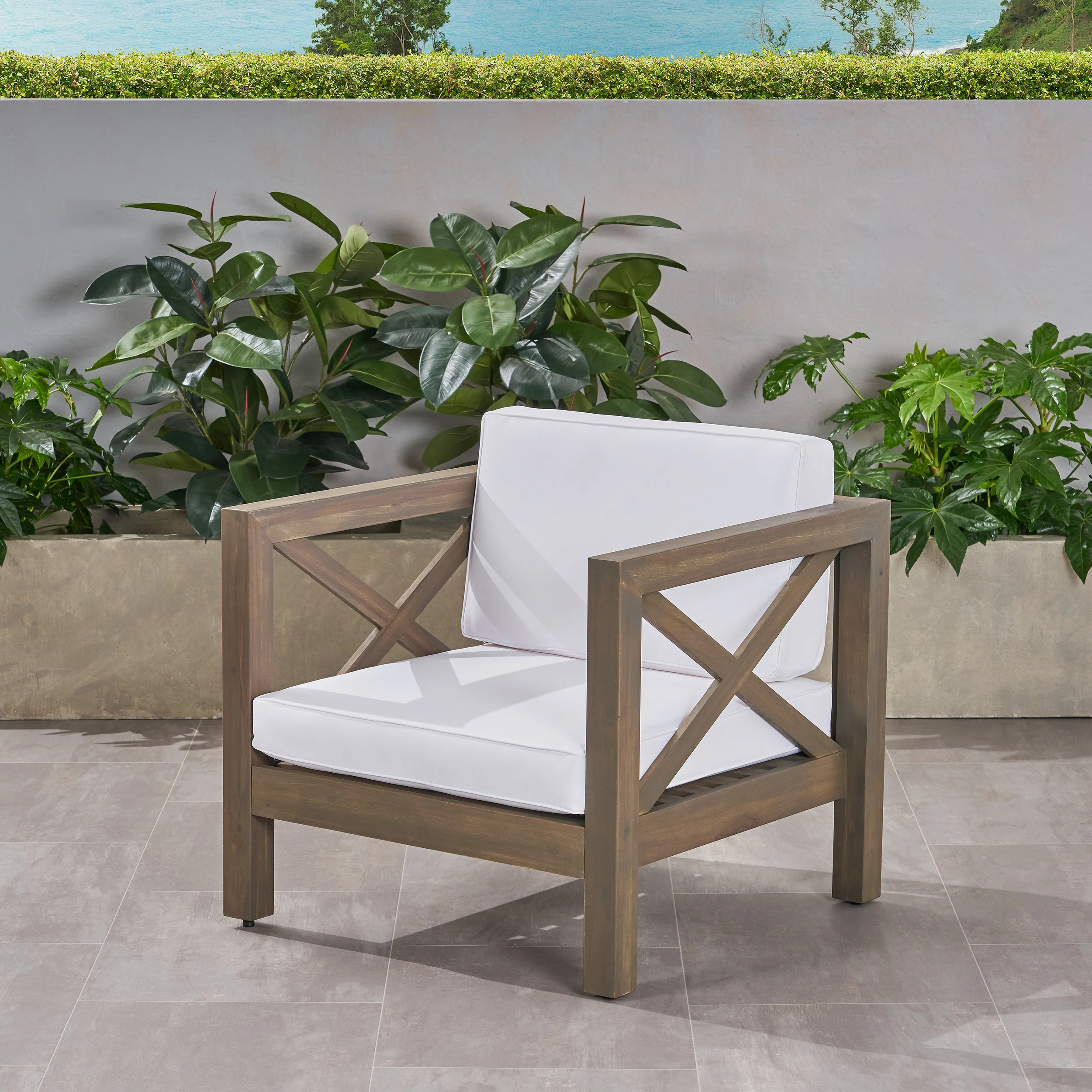 Indira Outdoor Acacia Wood Club Chair with Cushion - furnishings