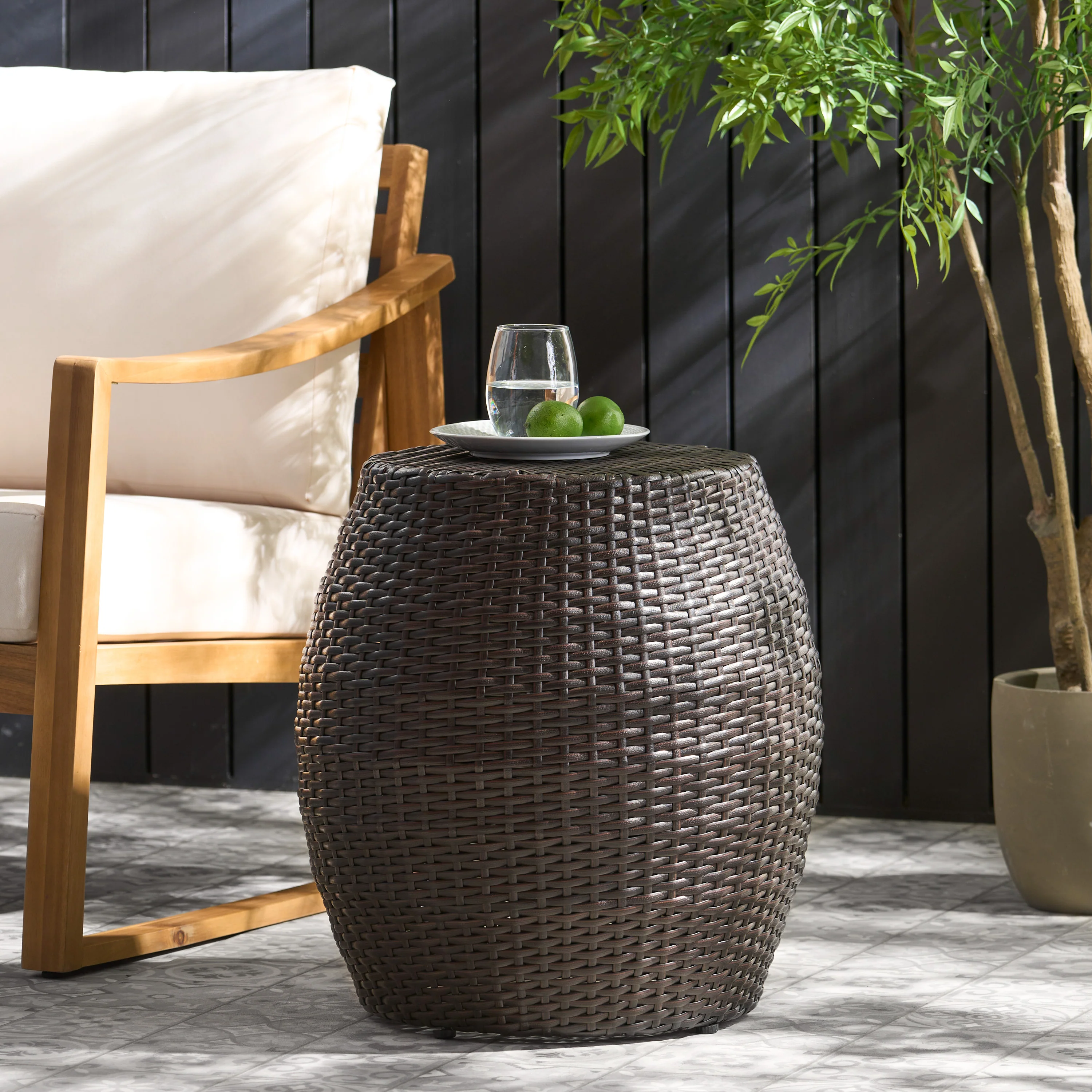 Colburn Outdoor Wicker 14.00-inch Barrel Side Table - furnishings