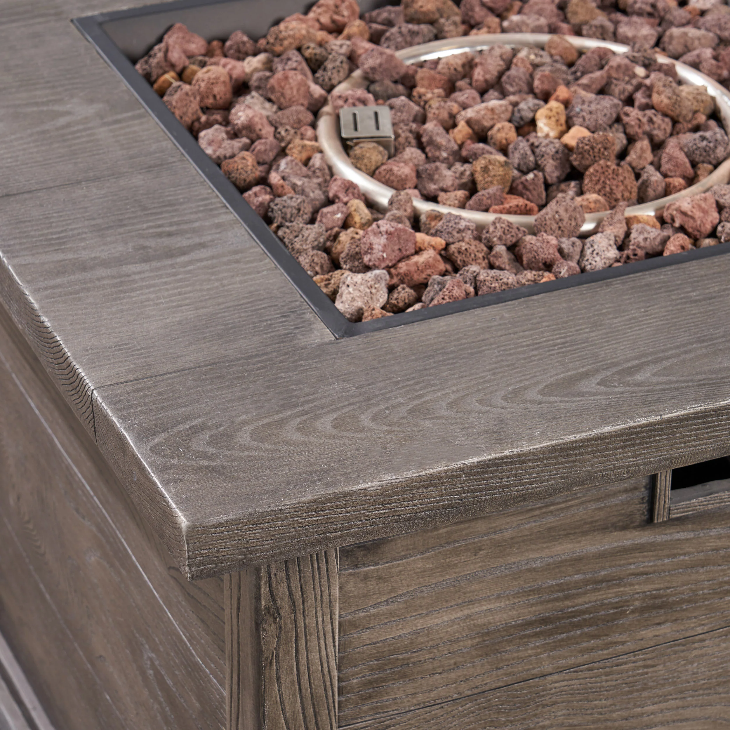 Lilith Outdoor 5 Piece Acacia Wood Club Chair and Fire Pit Set, Gray Finish and Gray - furnishings