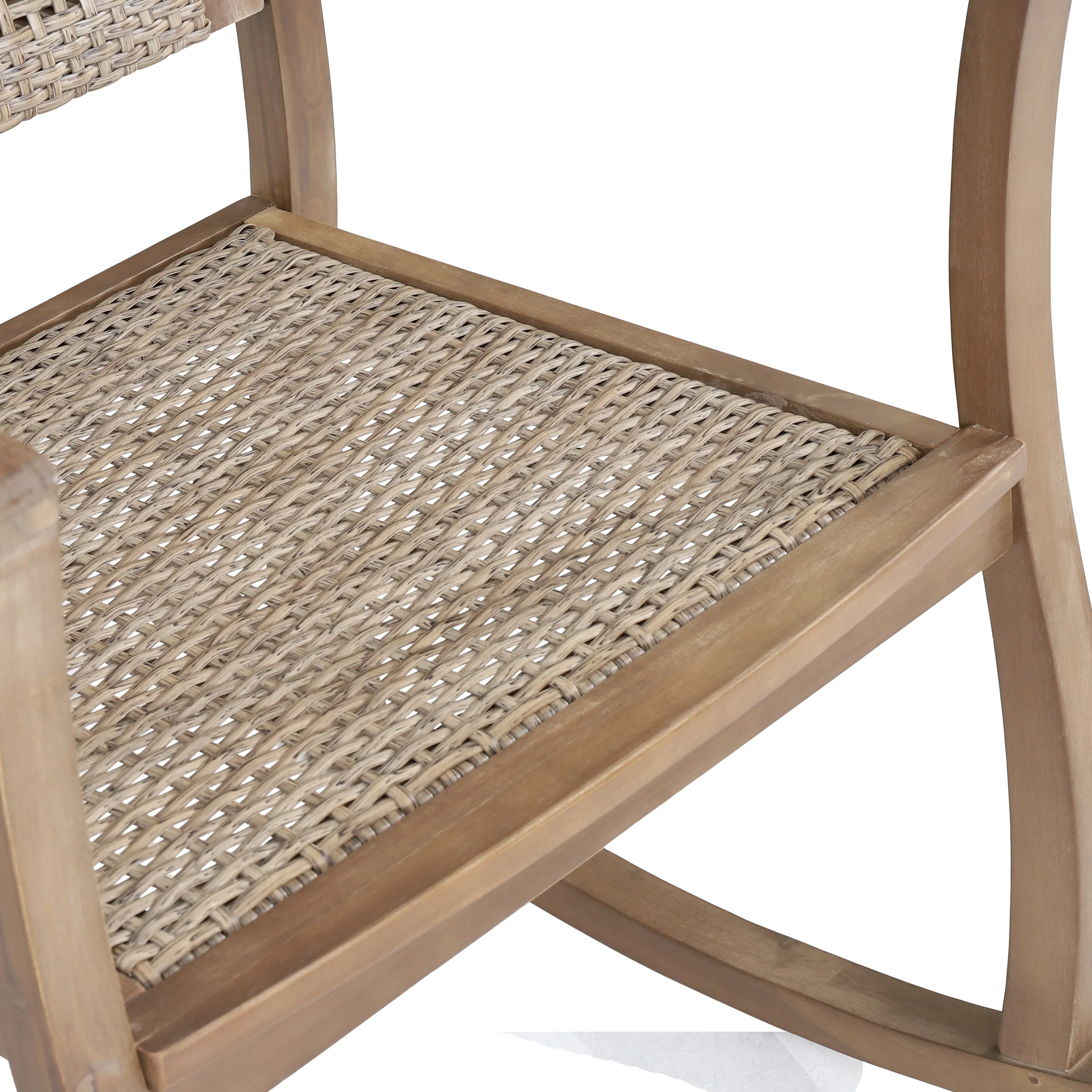 Uintah Outdoor Acacia Wood and Wicker Rocking Chair, Set of 2, Light Brown - furnishings