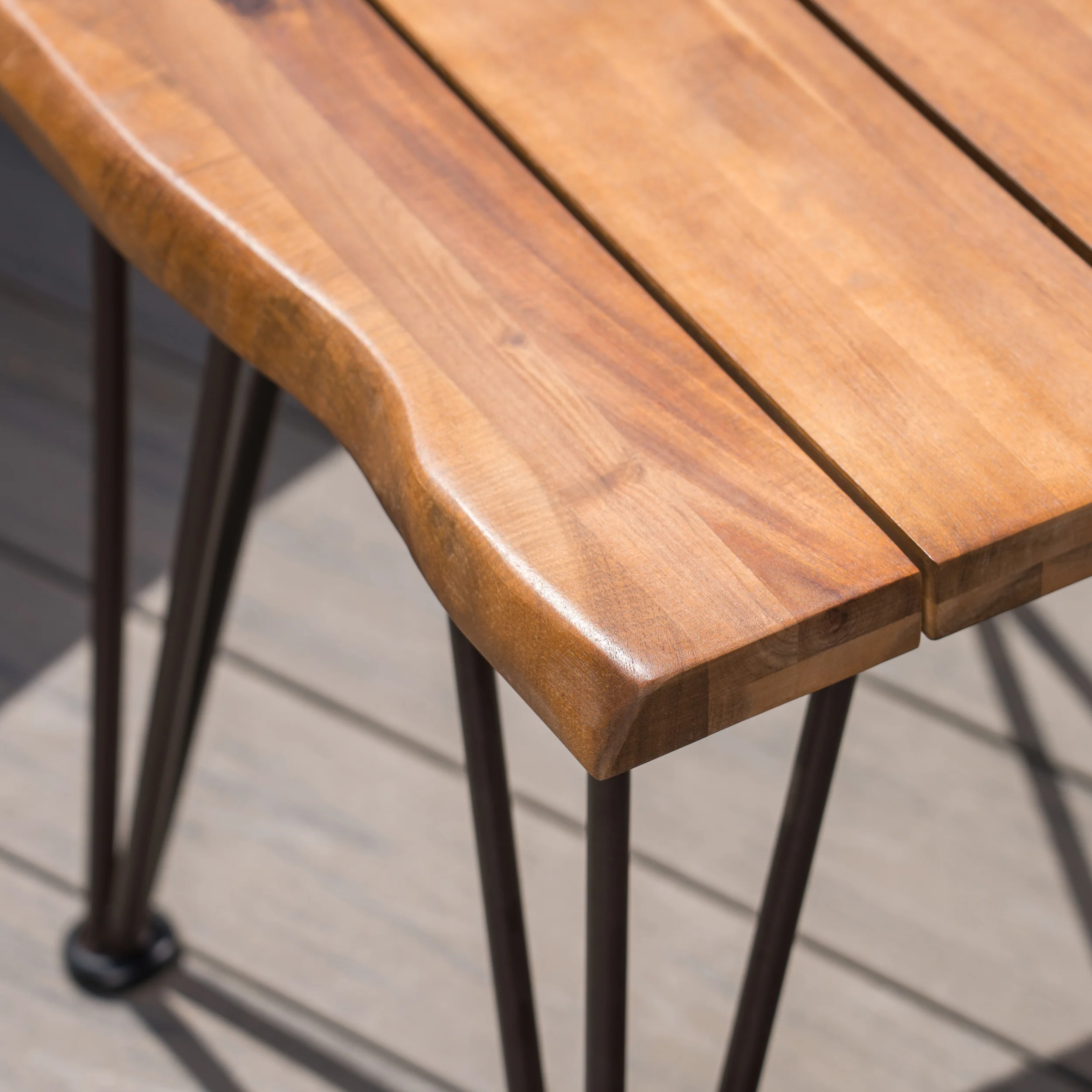 Avy Outdoor Rustic Industrial Acacia Wood End Table Chat with Metal Hairpin Legs, Teak - furnishings