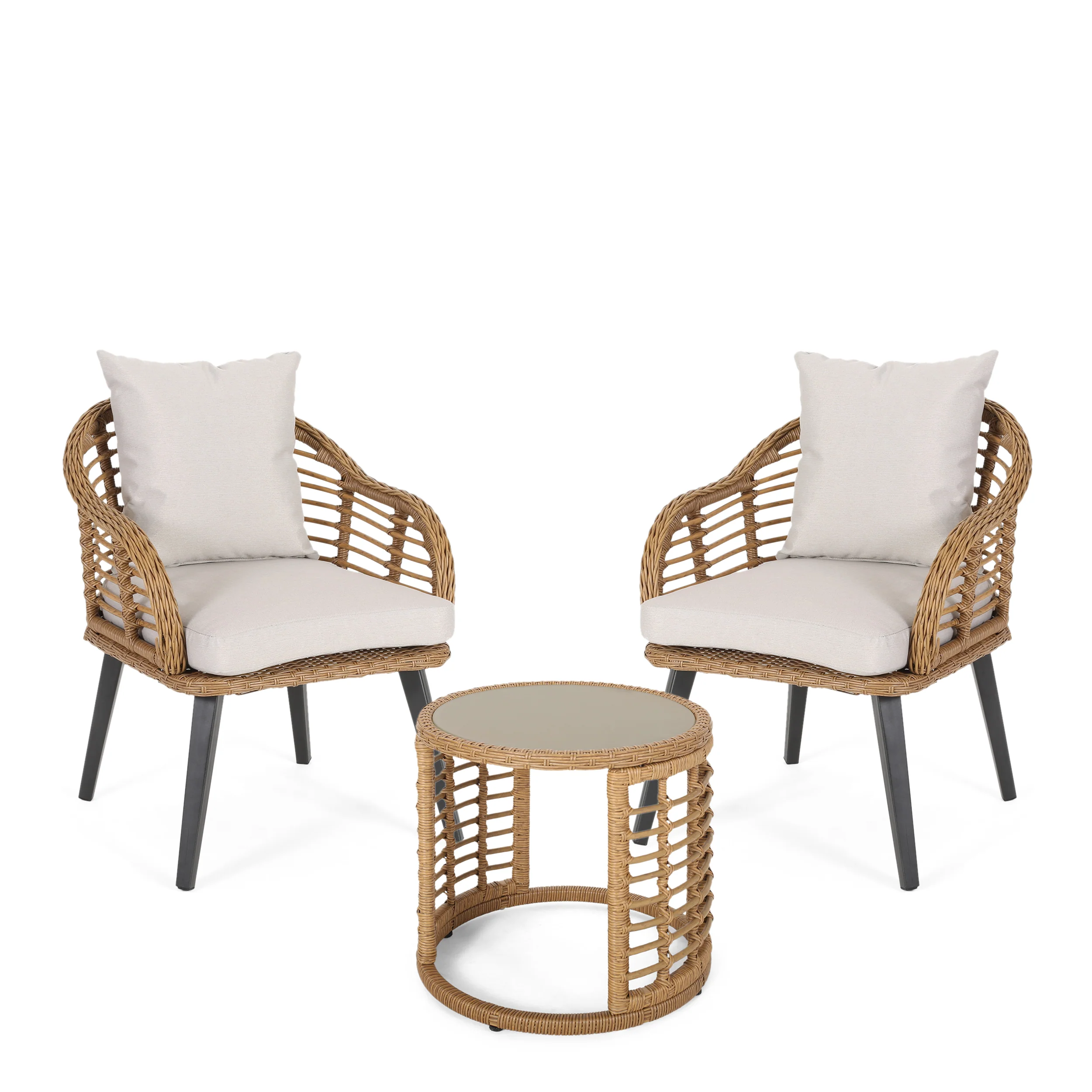 Evvy Outdoor Modern Boho 2 Seater Wicker Chat Set with Side Table - furnishings