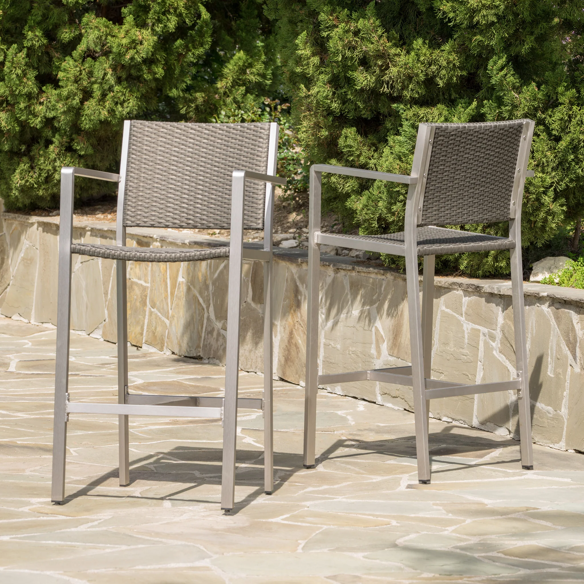 Capral 30-Inch Outdoor Grey Wicker Barstools (Set of 2) - furnishings