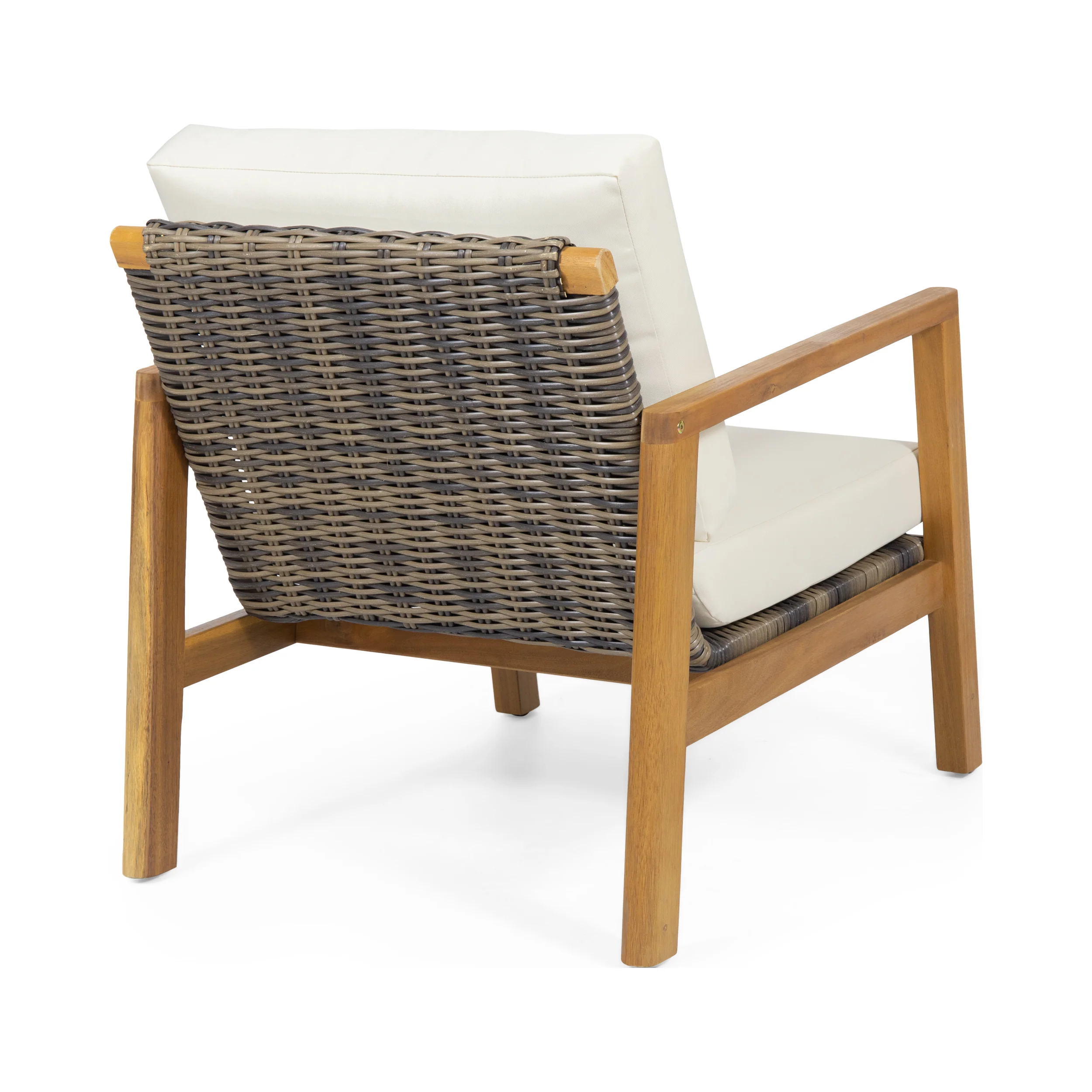 Kedan Outdoor 4 Seater Acacia Wood Chat Set with Wicker Accents - furnishings