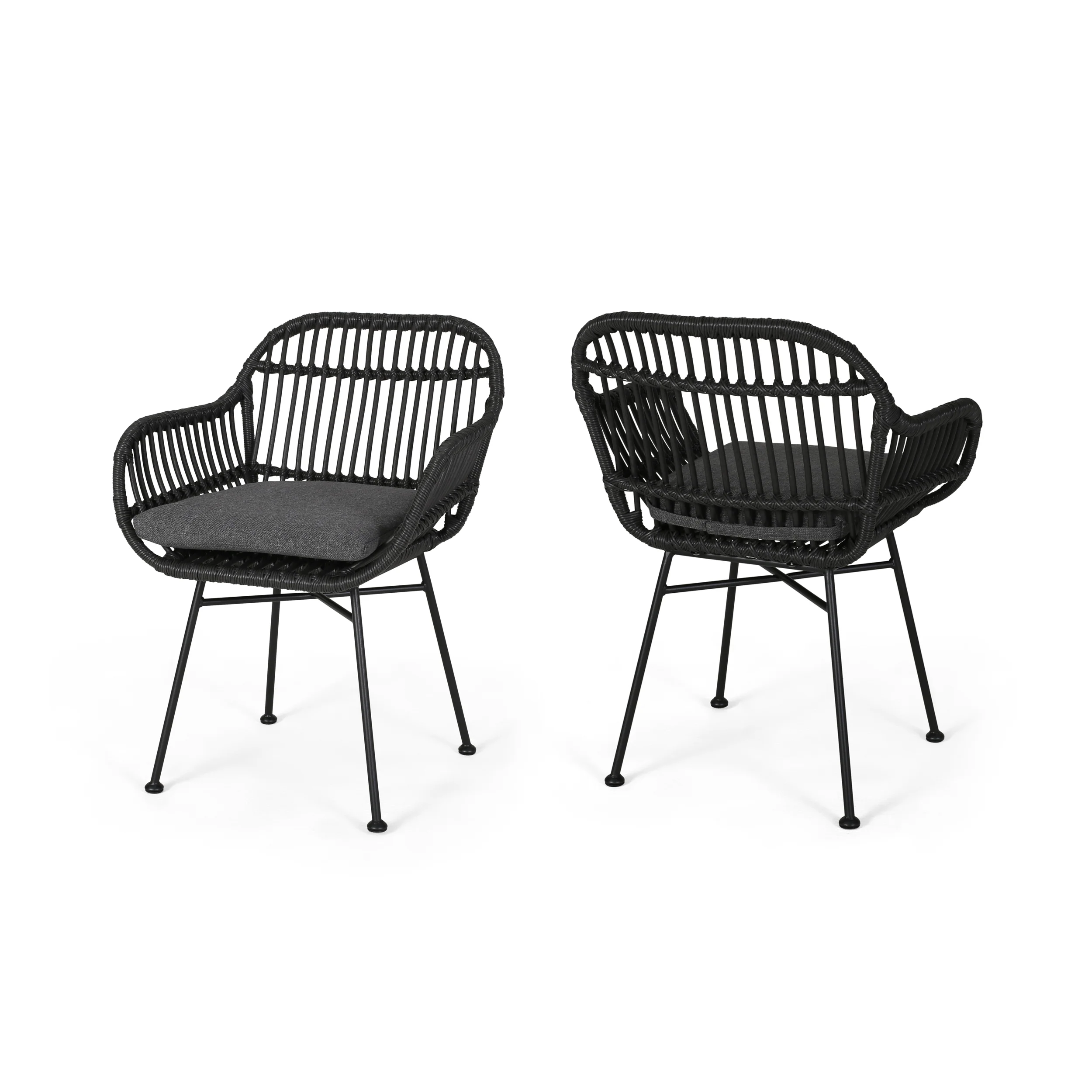 Rodney Outdoor Woven Faux Rattan Chairs with Cushions (Set of 2) - furnishings