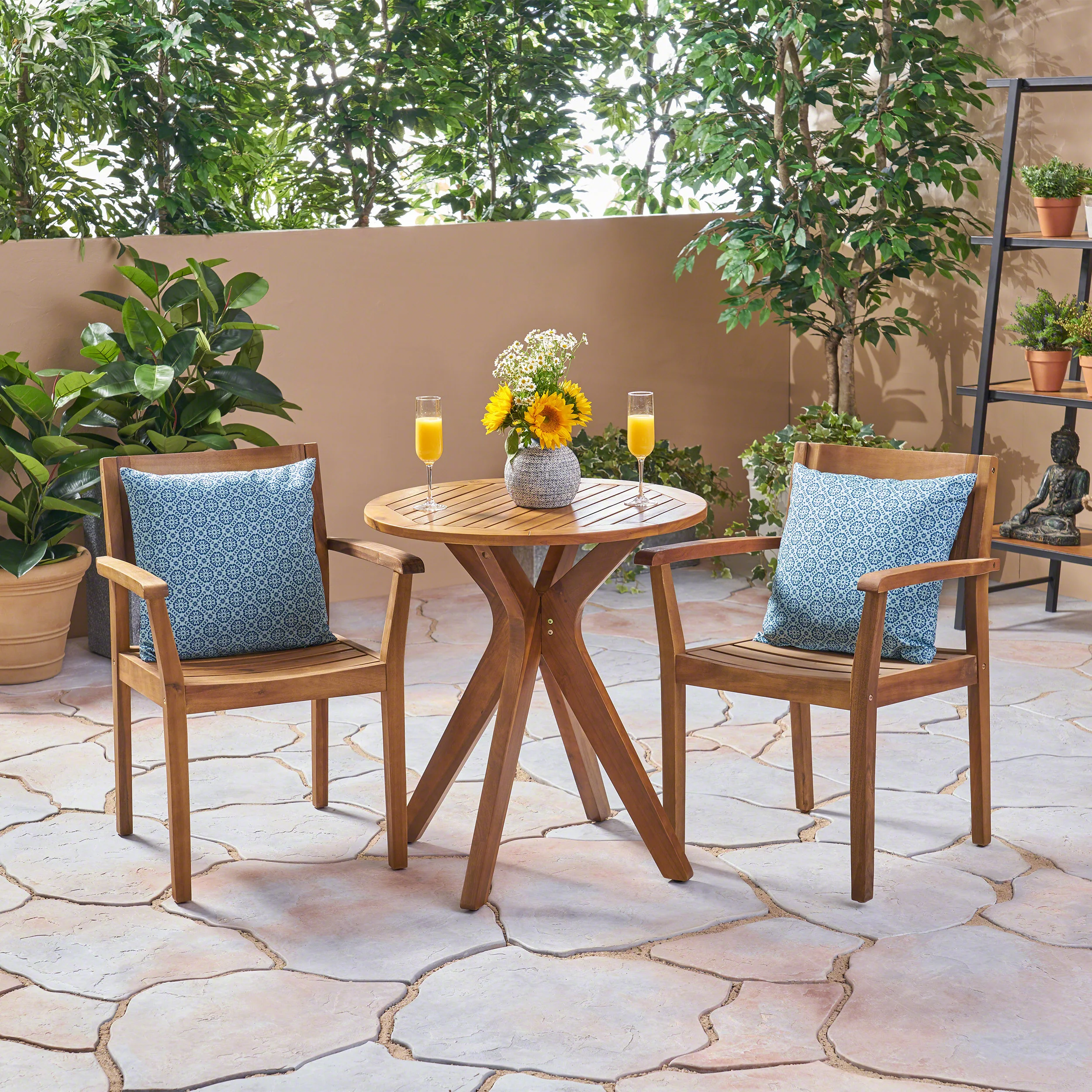 Stanford Outdoor 3 Piece Acacia Wood Bistro Set - furnishings