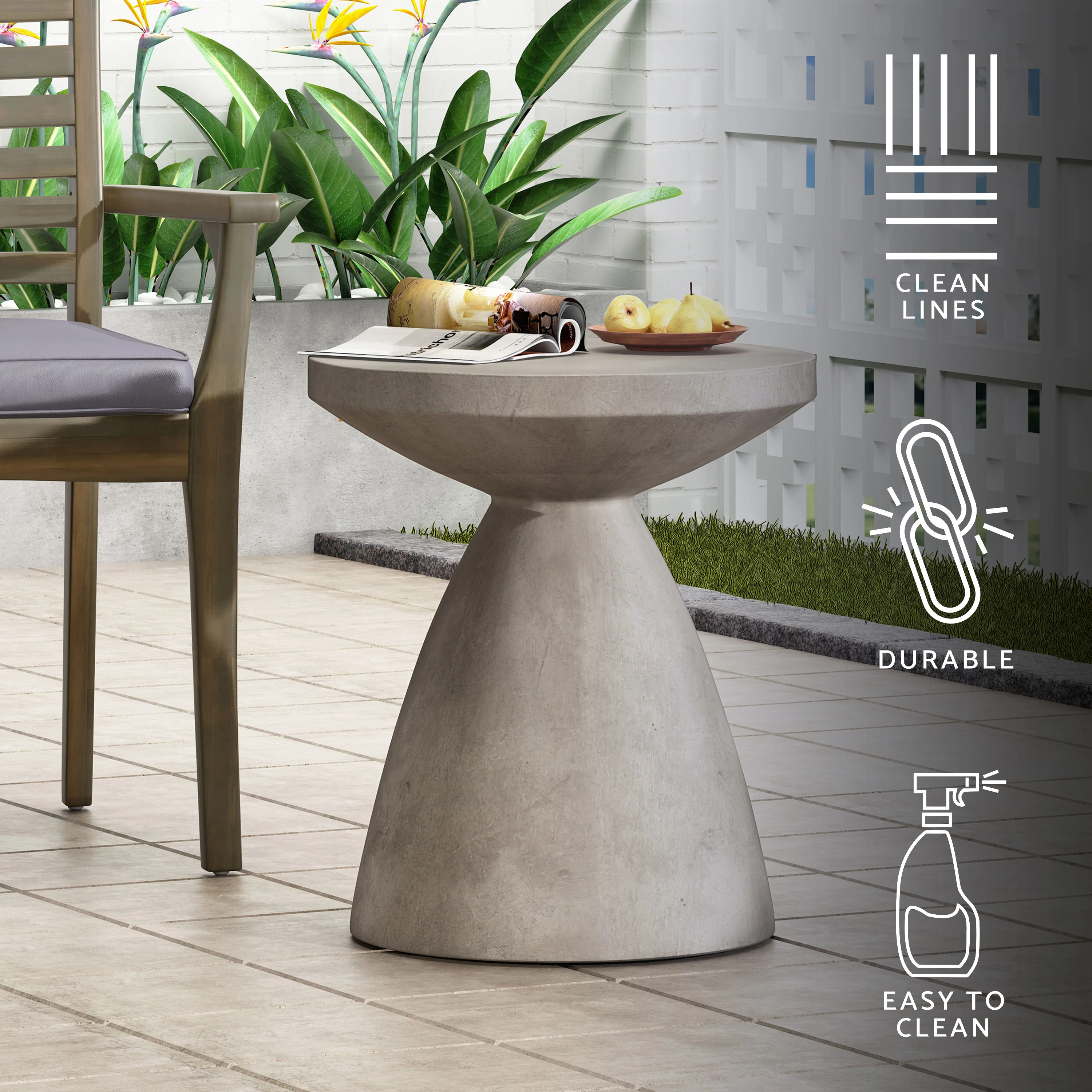 Inkwood Outdoor Lightweight Concrete Side Table, Concrete Finish - furnishings