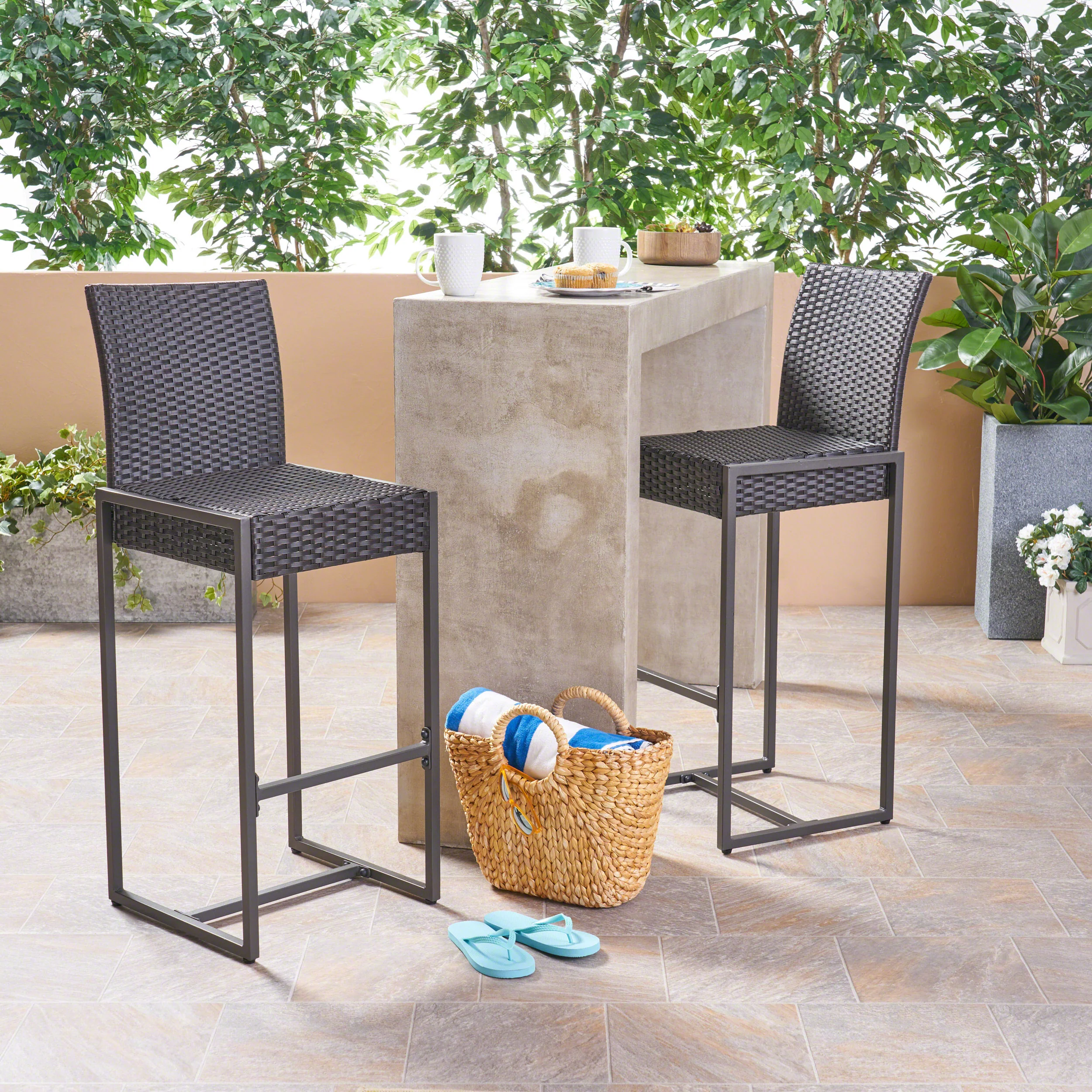 Kelly Outdoor Wicker 30-Inch Barstools - furnishings