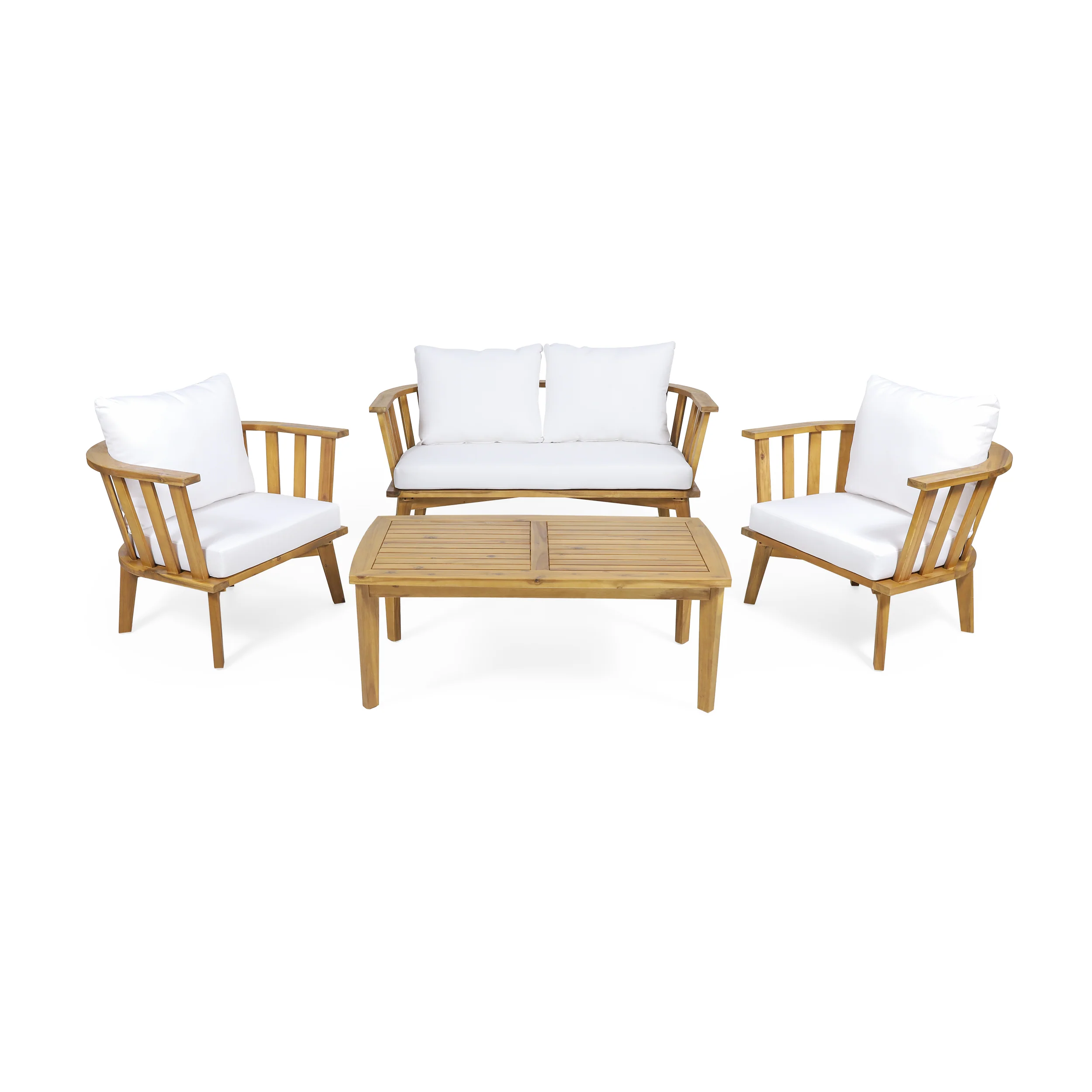 Laiah Outdoor Wooden Chat Set with Rectangular Coffee Table - furnishings