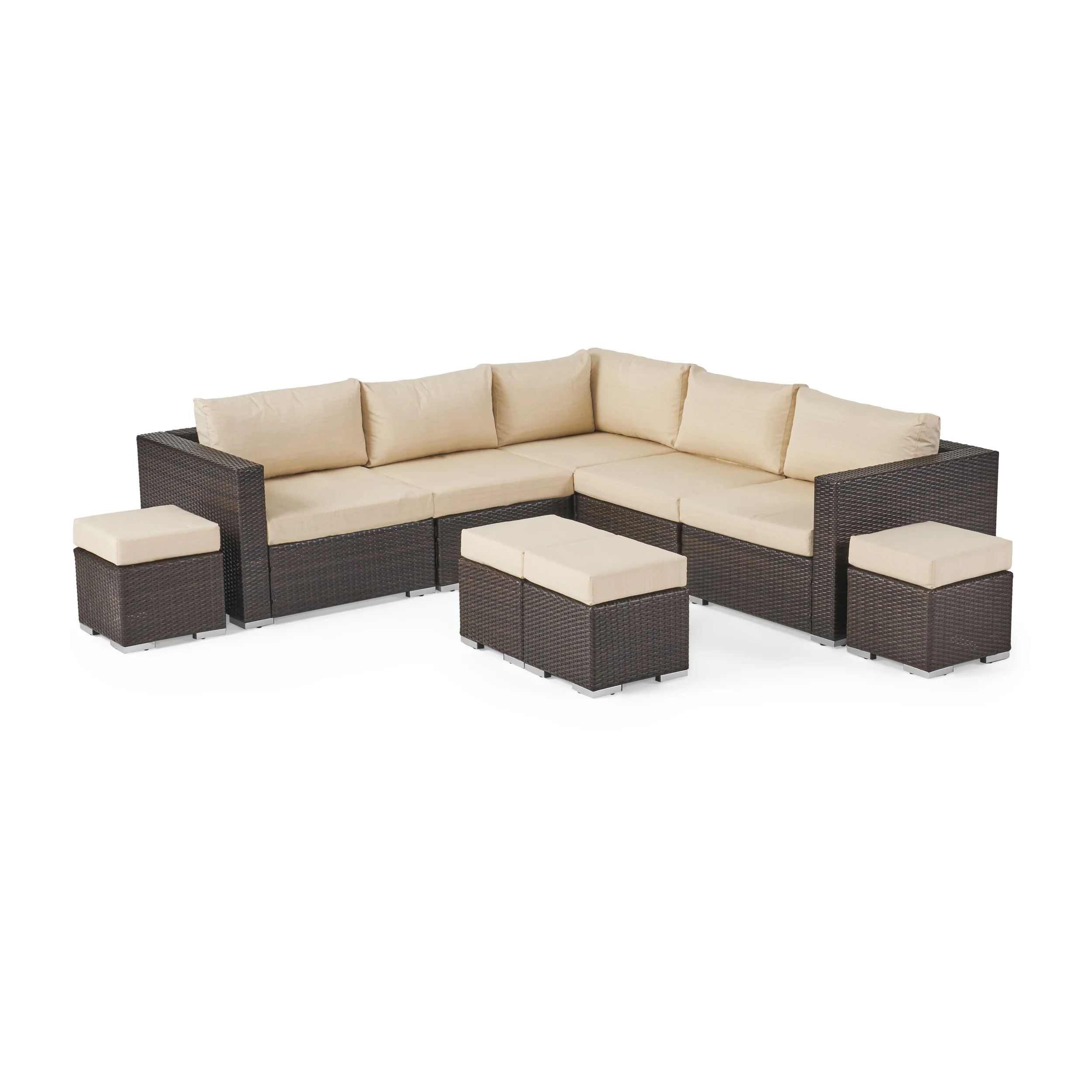 Tammy Rosa Outdoor 5 Seat Wicker Sectional Sofa Set with Aluminum Frame - furnishings