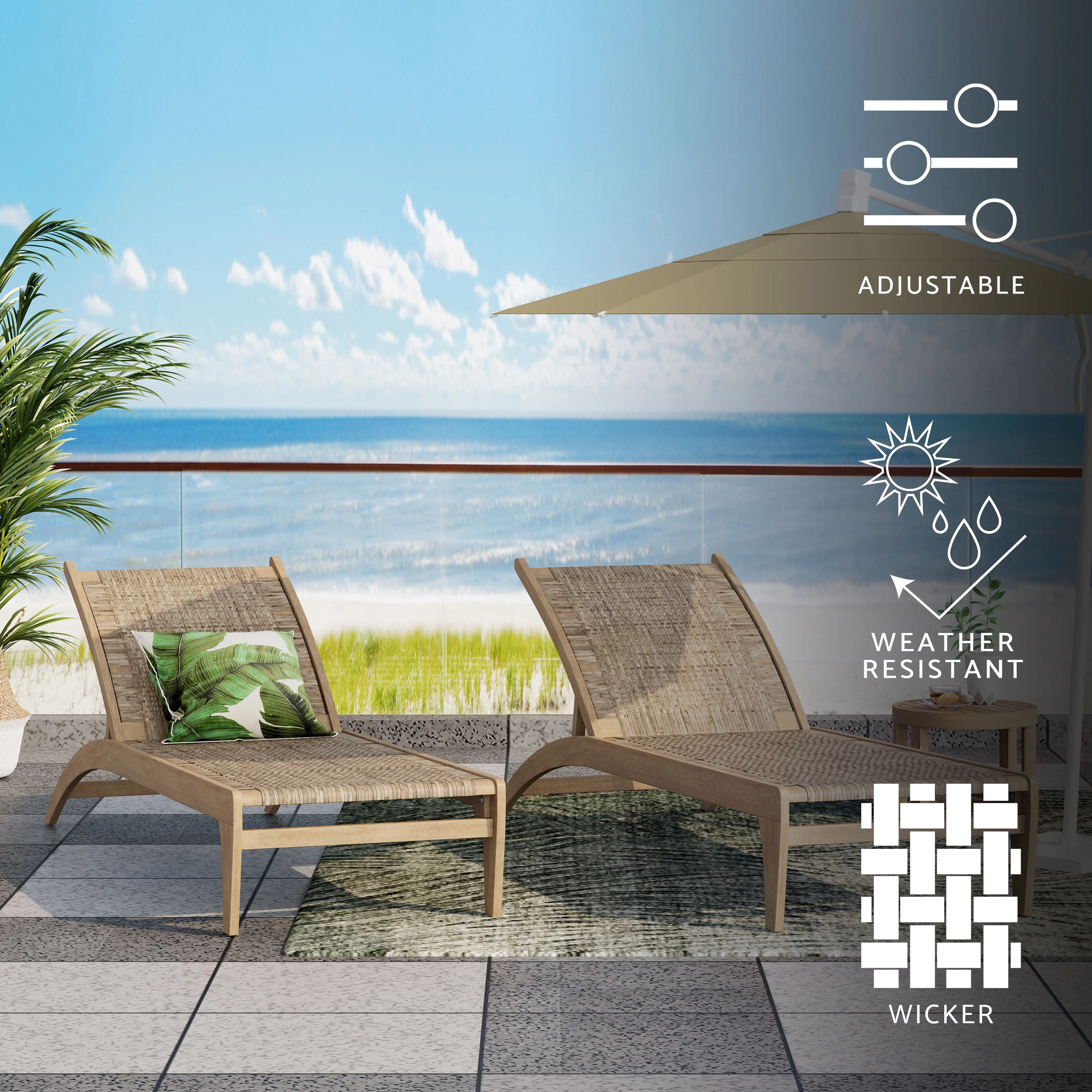Stetson Outdoor Acacia Wood and Flat Wicker Chaise Lounge - furnishings