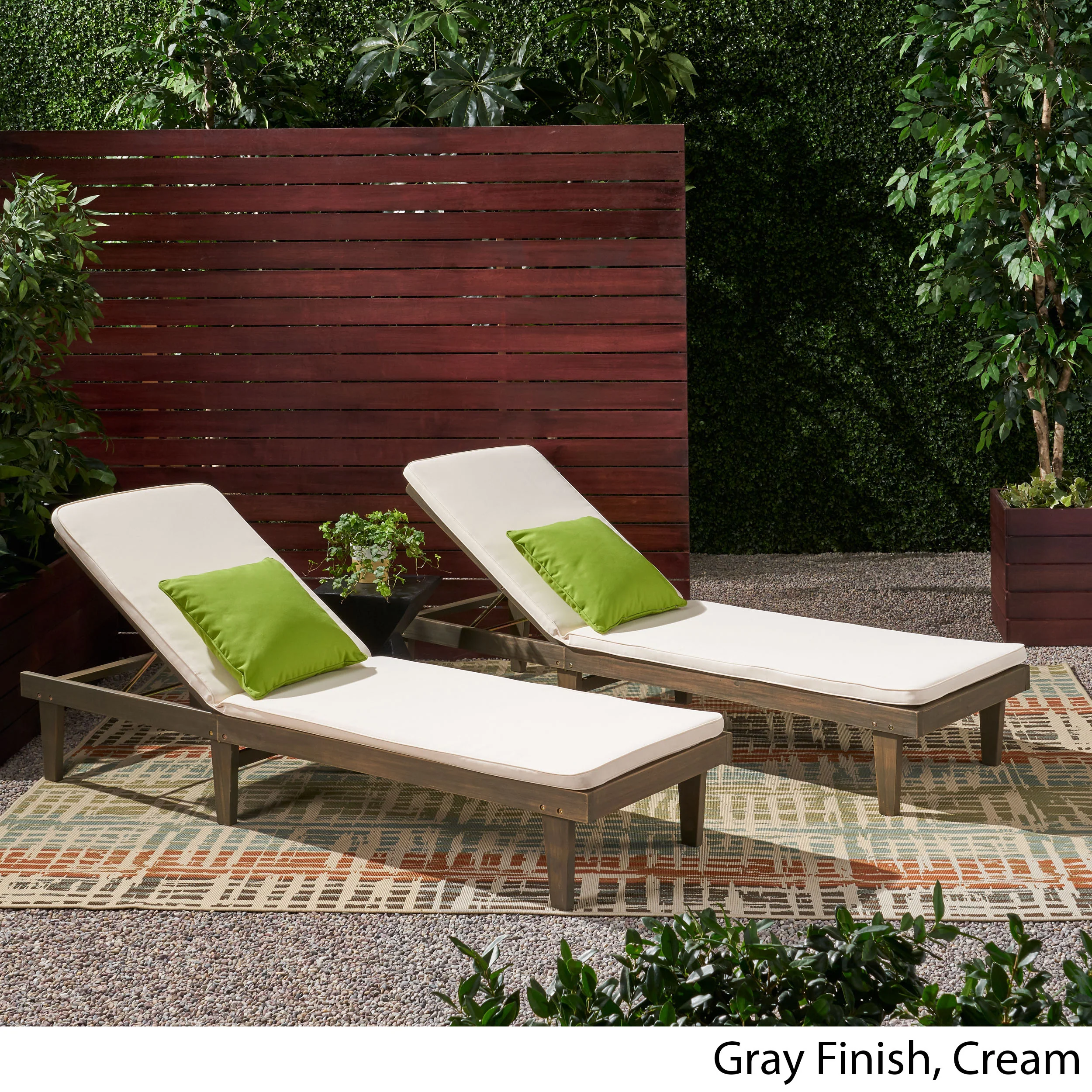 Nadine Outdoor Modern Acacia Wood Chaise Lounge with Cushion (Set of 2) - furnishings