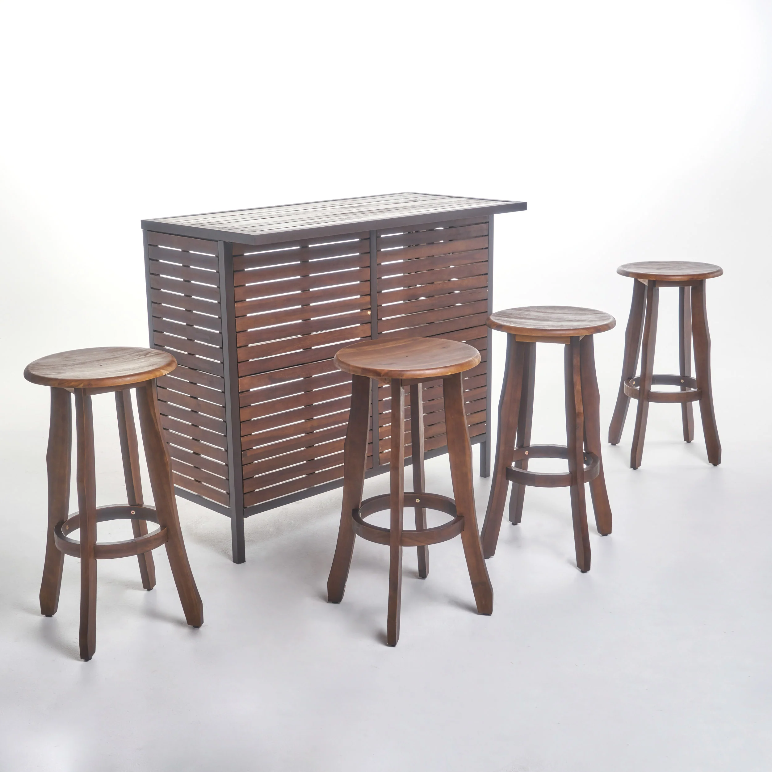 Pierre Outdoor 5 Piece Dark Brown Finished Acacia Wood Bar Set - furnishings