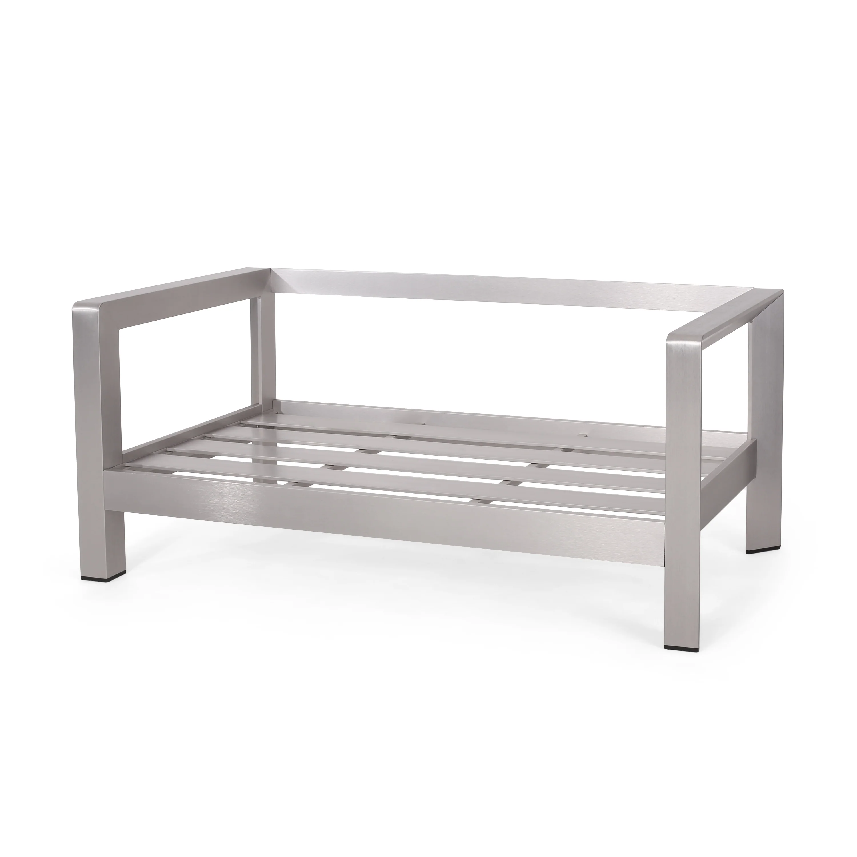 Alec Outdoor Aluminum Loveseat and Tempered Glass-Topped Coffee Table, Silver and Gray - furnishings