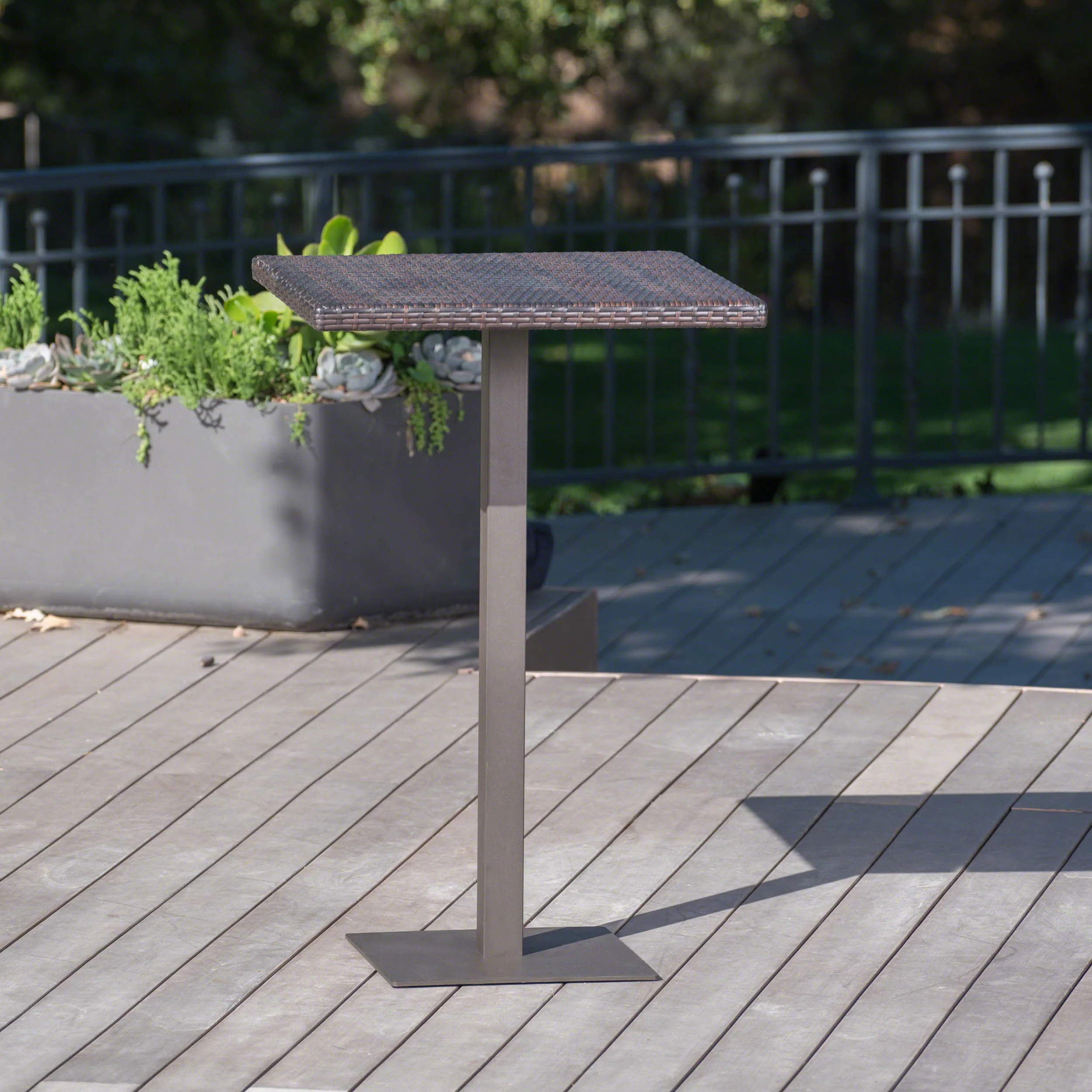 Dominique Outdoor 26 Inch Multi-brown Wicker Square Bar Table - furnishings