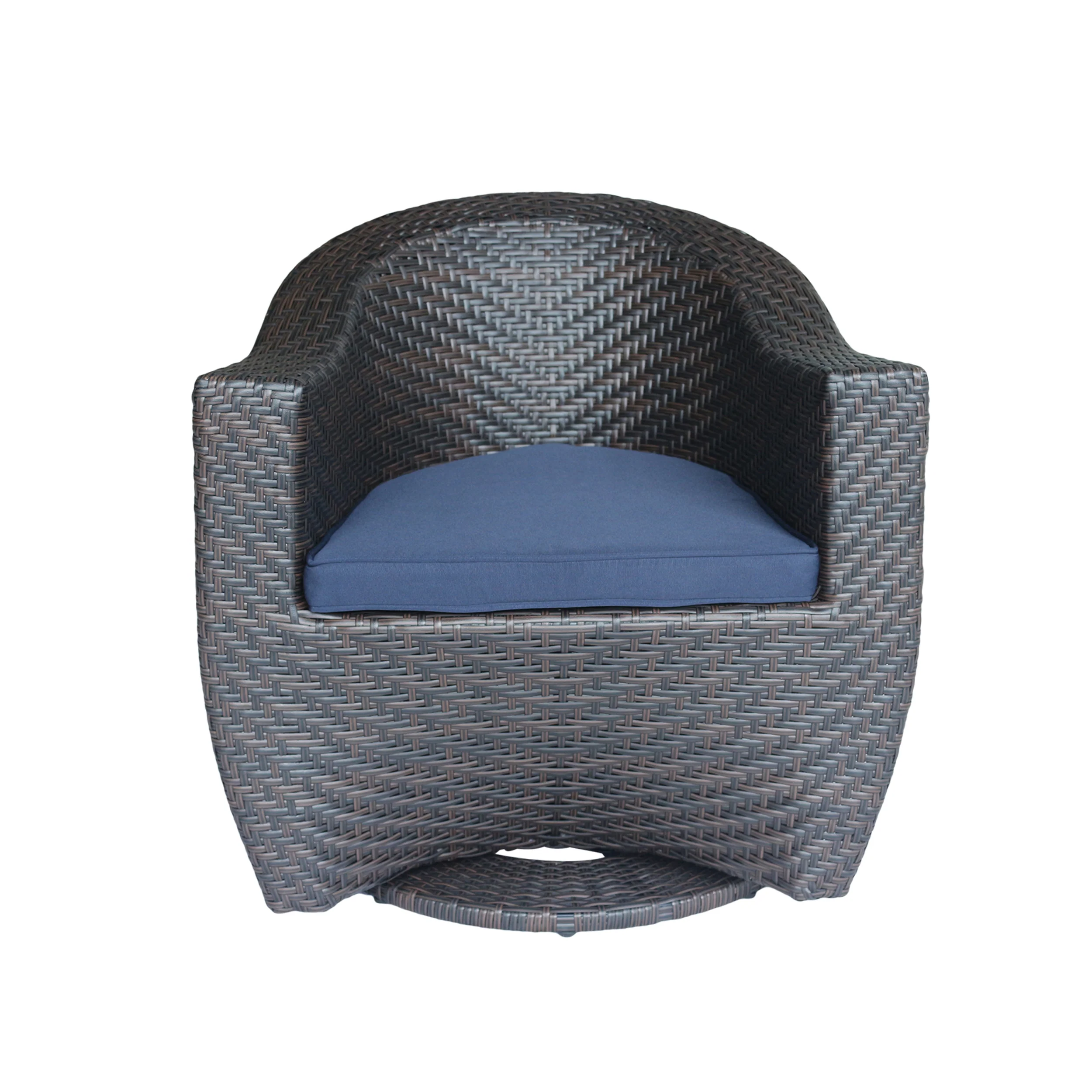 Florence Patio Swivel Chairs, Wicker with Outdoor Cushions, Multi-Brown and Navy Blue - furnishings