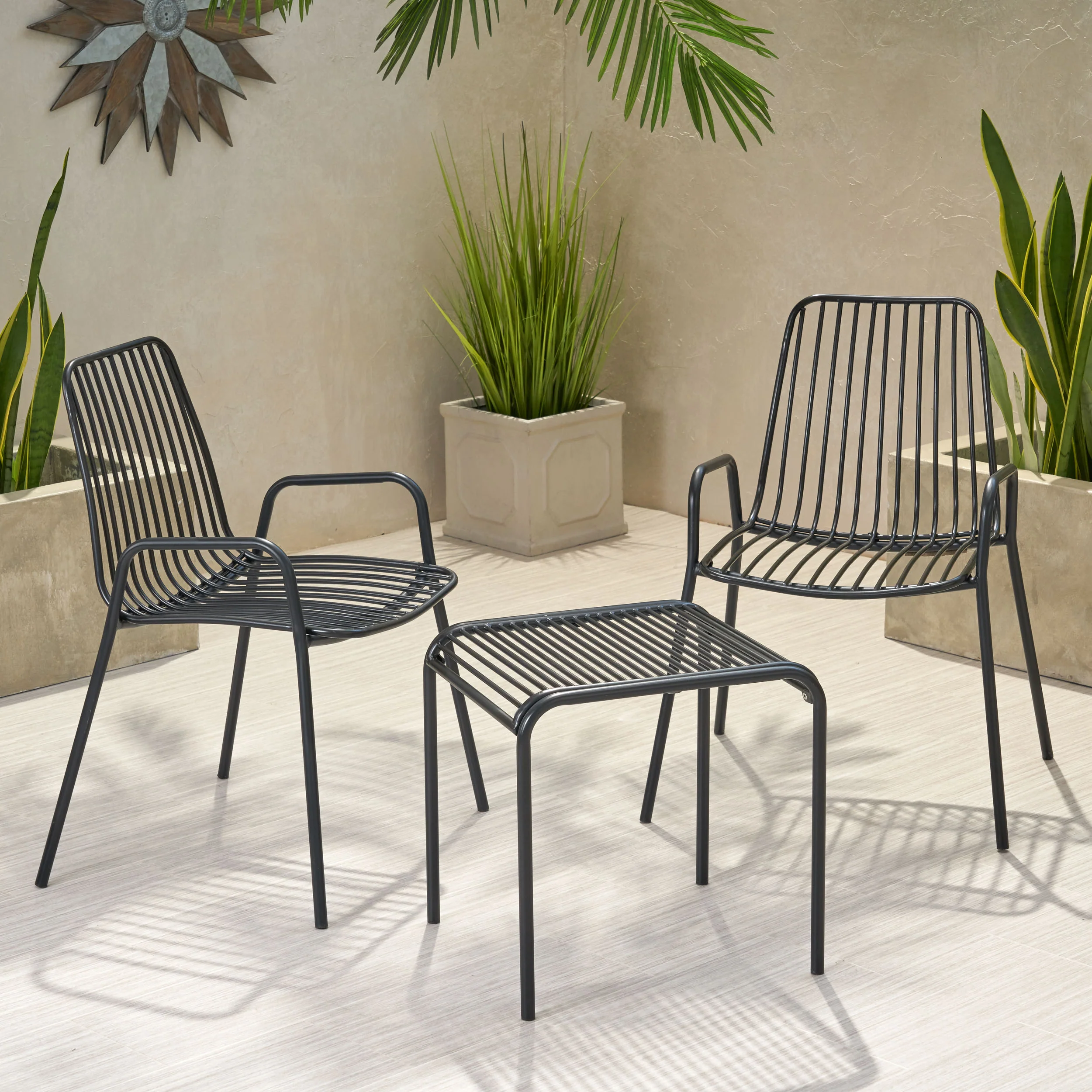 Ashwood Outdoor Modern Iron 2 Seater Chat Set - furnishings