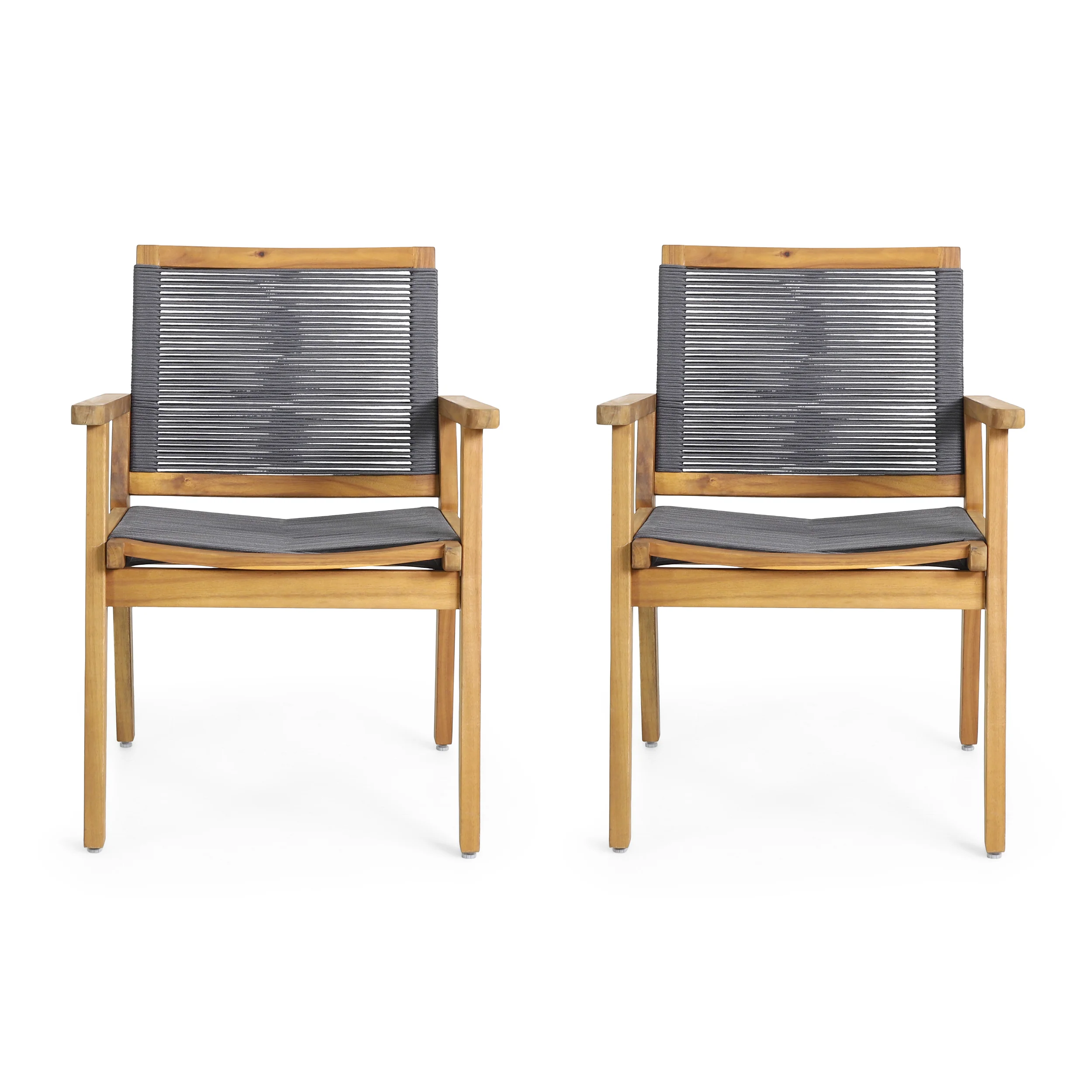 Jasiel Outdoor Acacia Wood Dining Chair with Rope Seating (Set of 2) - furnishings