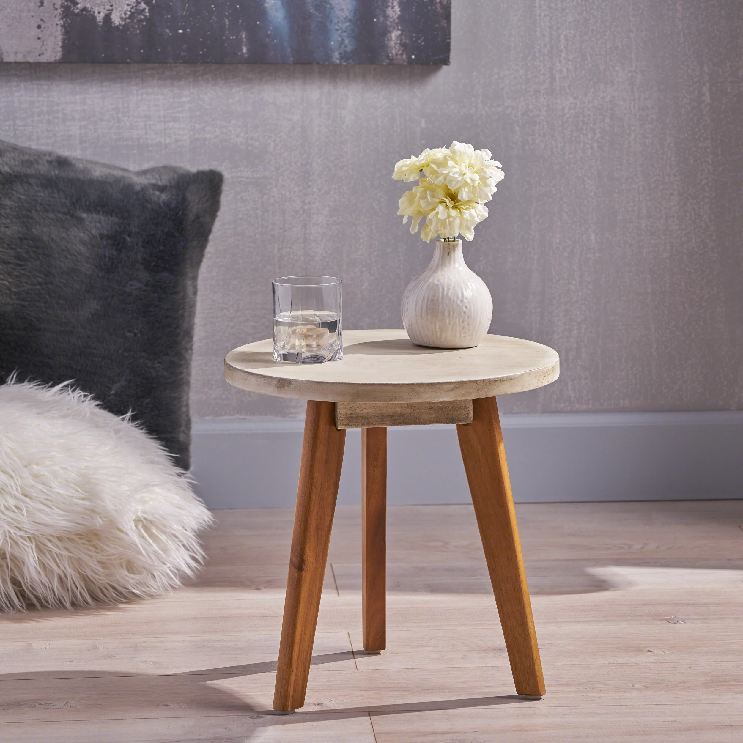 Gino Outdoor Farmhouse Acacia Wood Side Table, Dark Gray Finish - furnishings
