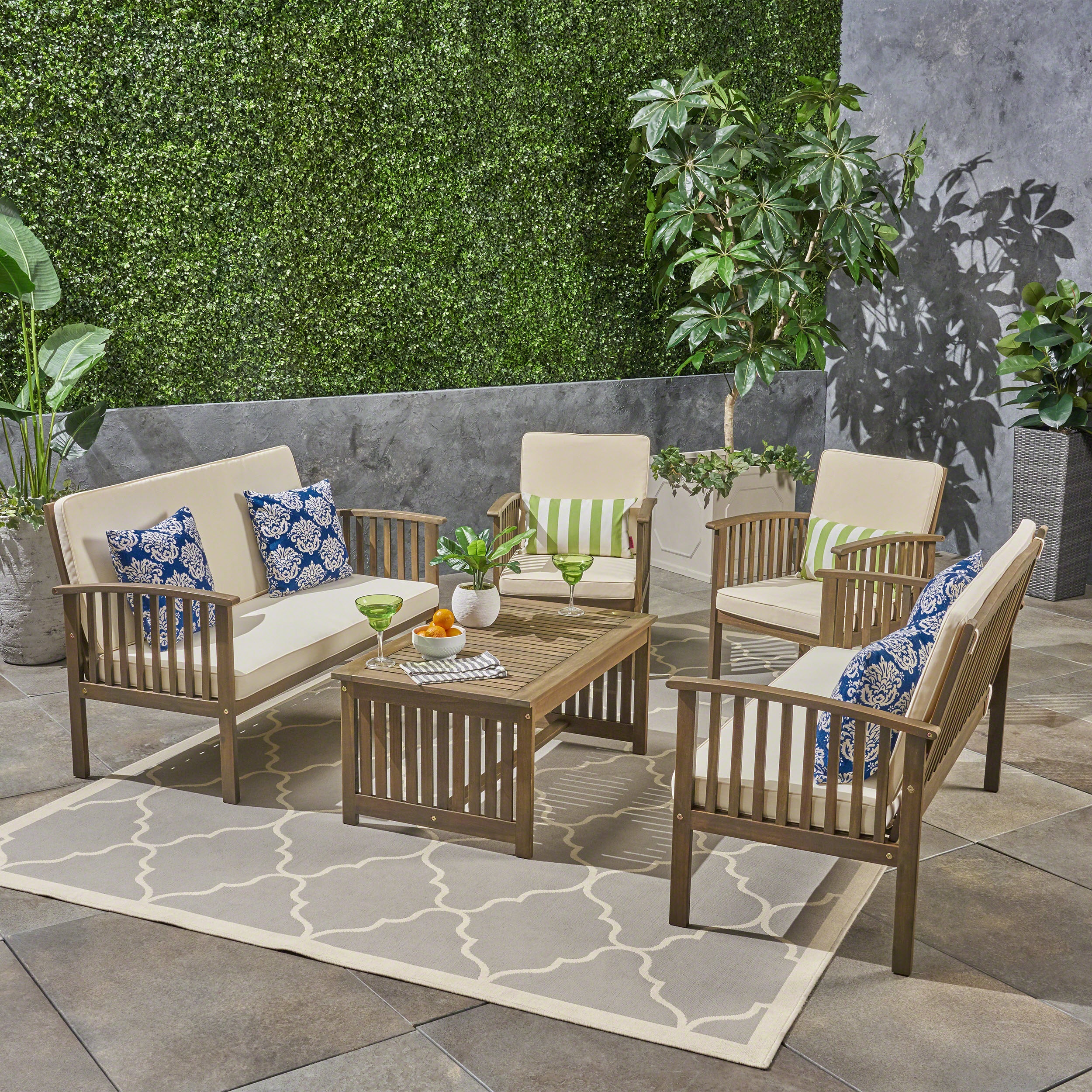 Cape Outdoor 5-Piece Acacia Wood Sofa Set - furnishings