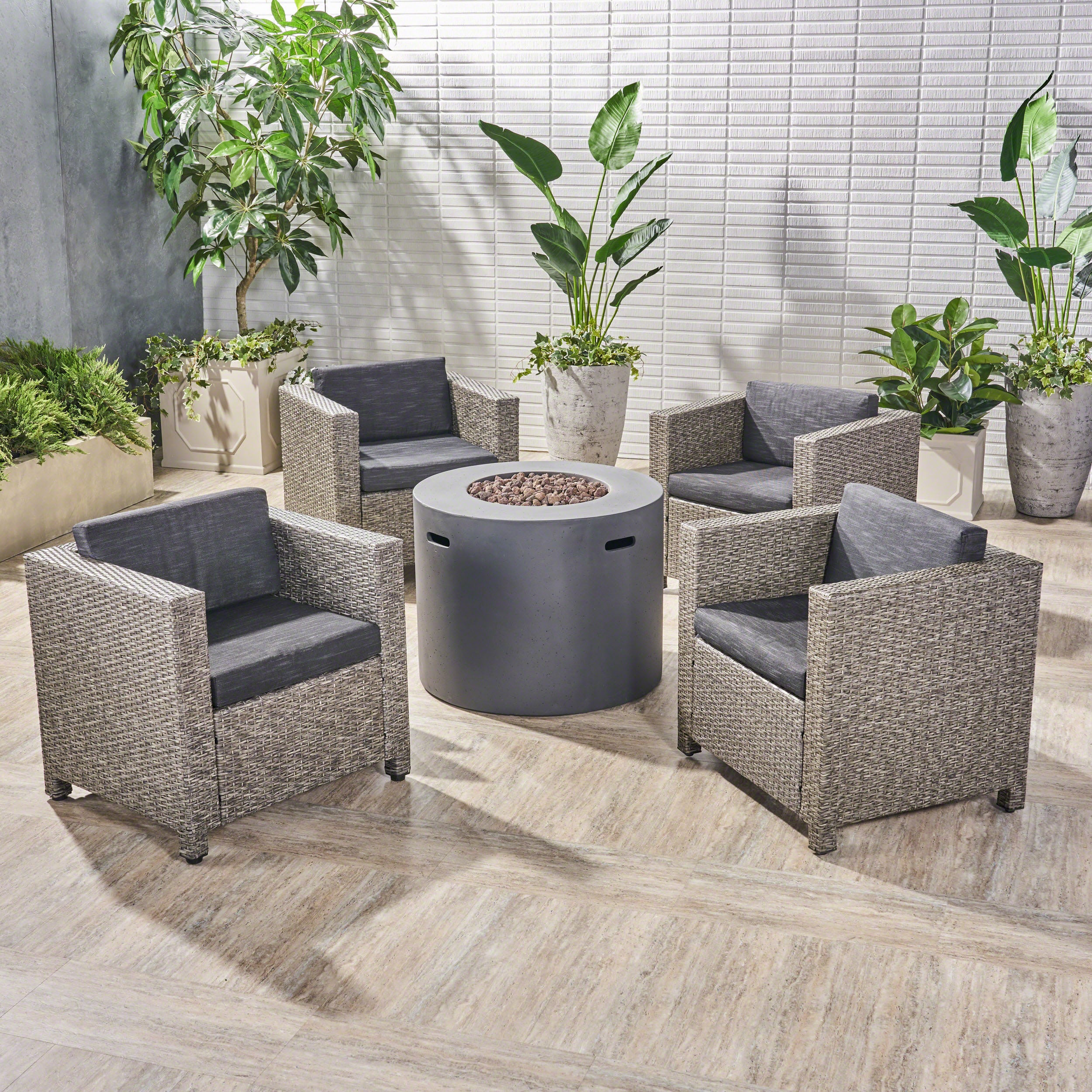 Venice 4-Seater Outdoor Fire Pit Chat Set - furnishings
