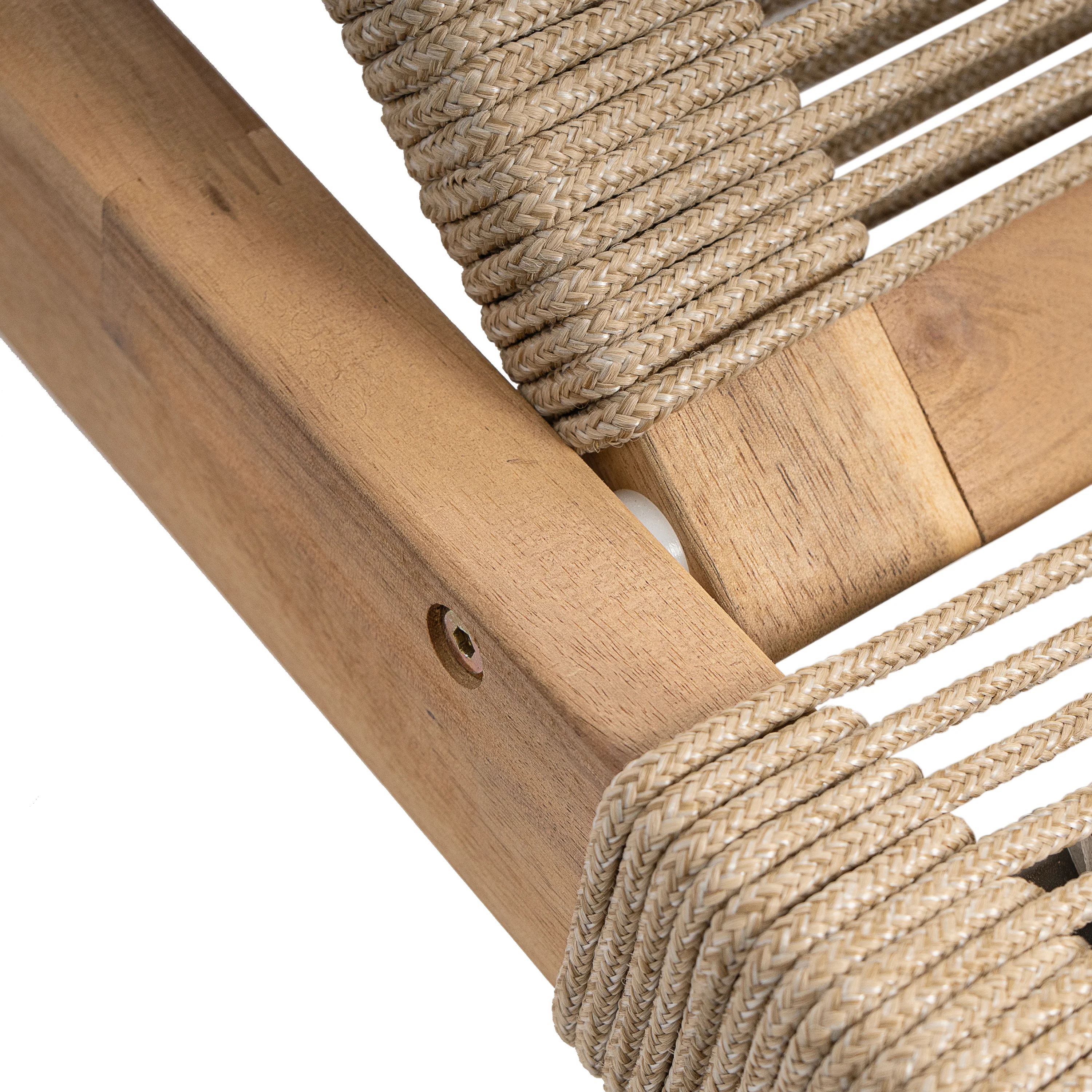 Catalia Outdoor Patio Braided Rope Acacia Wood Rope Chaise Lounge - furnishings