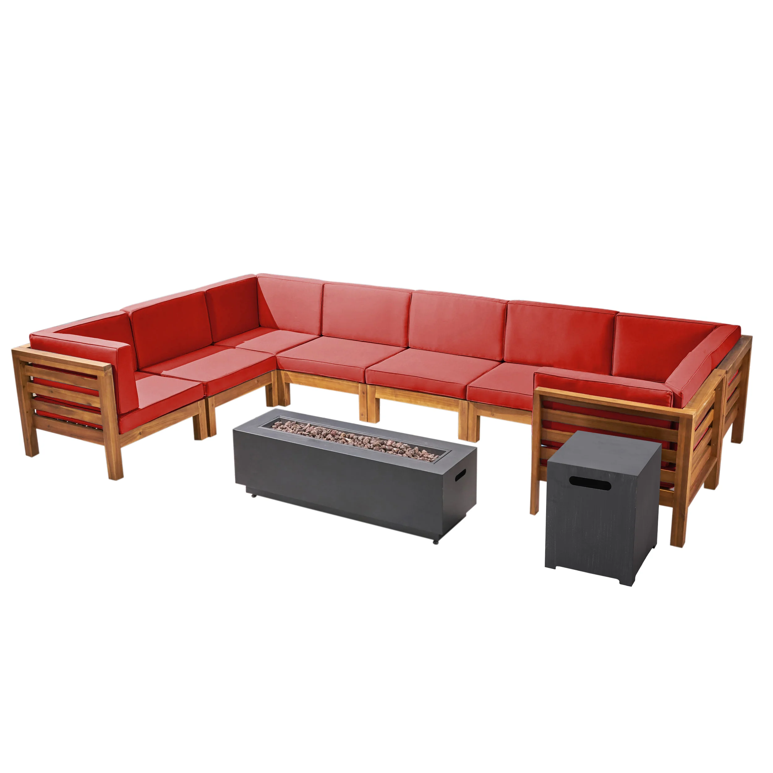 Krystin Outdoor U-Shaped Sectional Sofa Set with Fire Pit - furnishings
